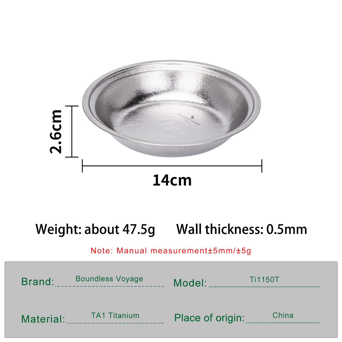 Boundless Voyage Titanium Plate – 0.5mm Ultralight Crystalline TA1 Titanium Dinner Plate for Camping, Picnic & Home