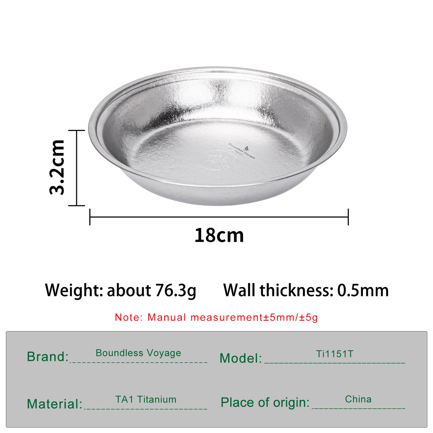 Boundless Voyage Crystalline Titanium Plate 18cm – Ultralight Reusable Dinner Plate for Camping, Travel & Outdoor Dining