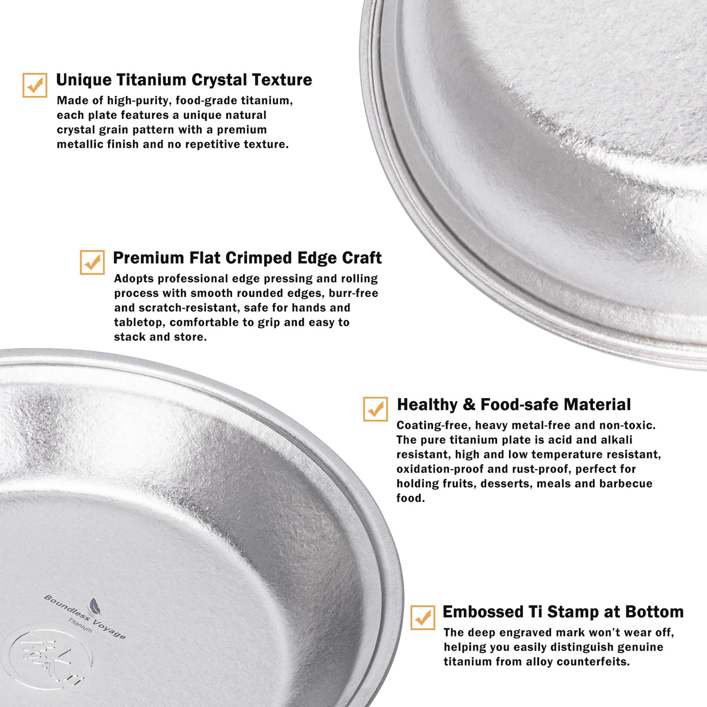 Boundless Voyage TA1 Titanium Dinner Plate – 20cm Lightweight Metal Plate for Camping, Picnic, Travel & Home