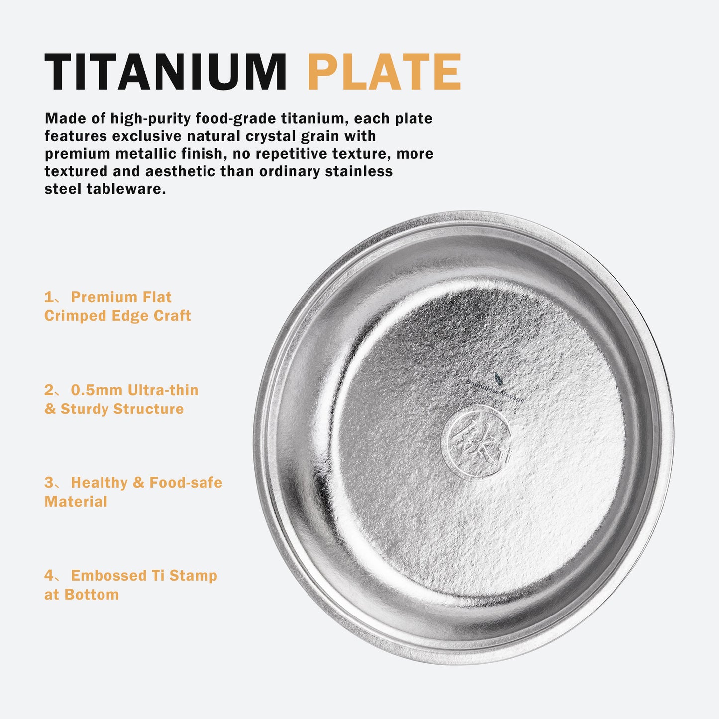 Boundless Voyage TA1 Titanium Dinner Plate – 20cm Lightweight Metal Plate for Camping, Picnic, Travel & Home