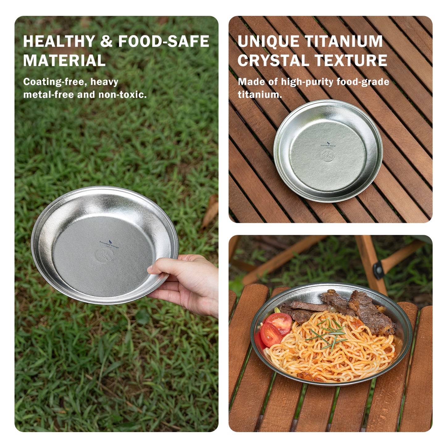 Boundless Voyage TA1 Titanium Dinner Plate – 20cm Lightweight Metal Plate for Camping, Picnic, Travel & Home