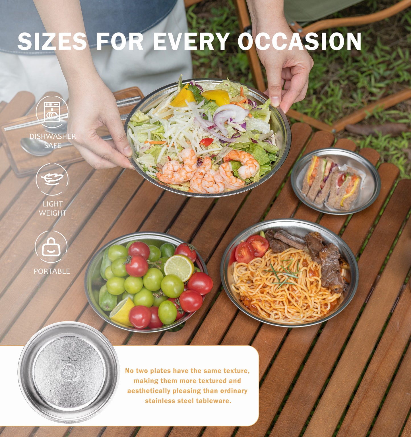 Boundless Voyage 4-Piece Titanium Plate Set – 14/18/20/22cm Ultralight Crystalline TA1 Dinner Plates for Camping, Picnic & Home