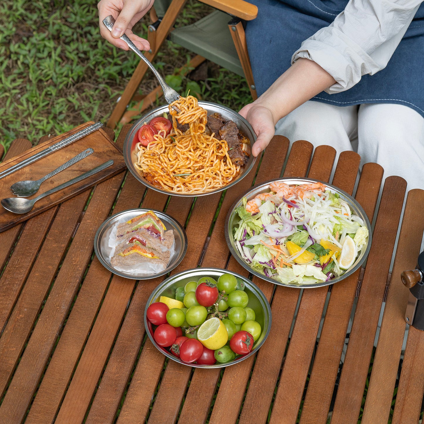 Boundless Voyage 4-Piece Titanium Plate Set – 14/18/20/22cm Ultralight Crystalline TA1 Dinner Plates for Camping, Picnic & Home