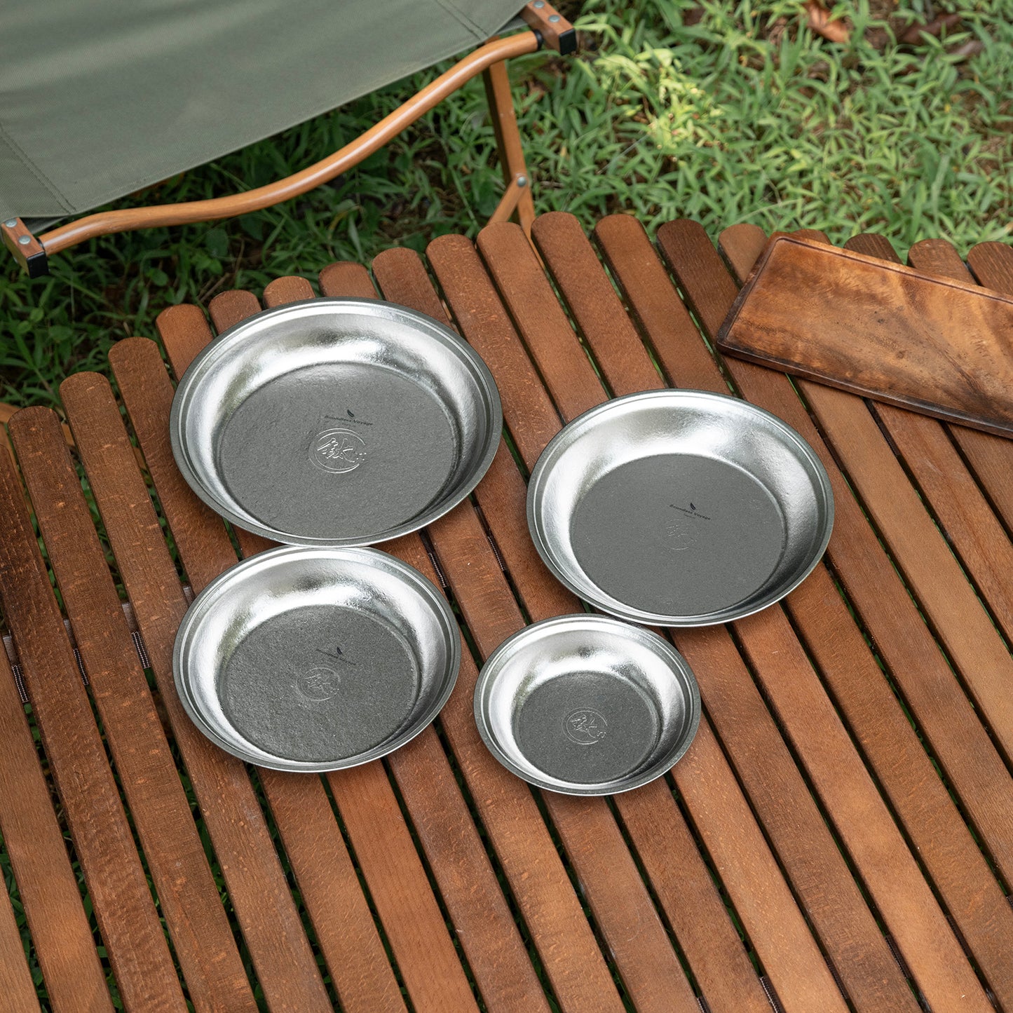 Boundless Voyage 4-Piece Titanium Plate Set – 14/18/20/22cm Ultralight Crystalline TA1 Dinner Plates for Camping, Picnic & Home