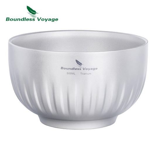 Boundless Voyage 500ml Titanium Double-Walled Bowl – Eco-Friendly TA1 Titanium Ultralight Insulated Camping Tableware for Rice, Soup & Oatmeal