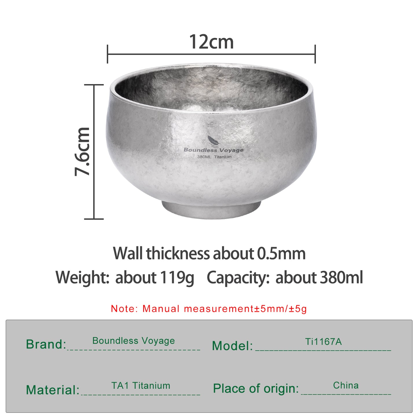 Boundless Voyage Double-Wall Titanium Bowl 380ml – Ultralight Insulated Camping Bowl | No-Burn Grip, Pure Titanium, Built for Backpacking & Outdoor Cooking