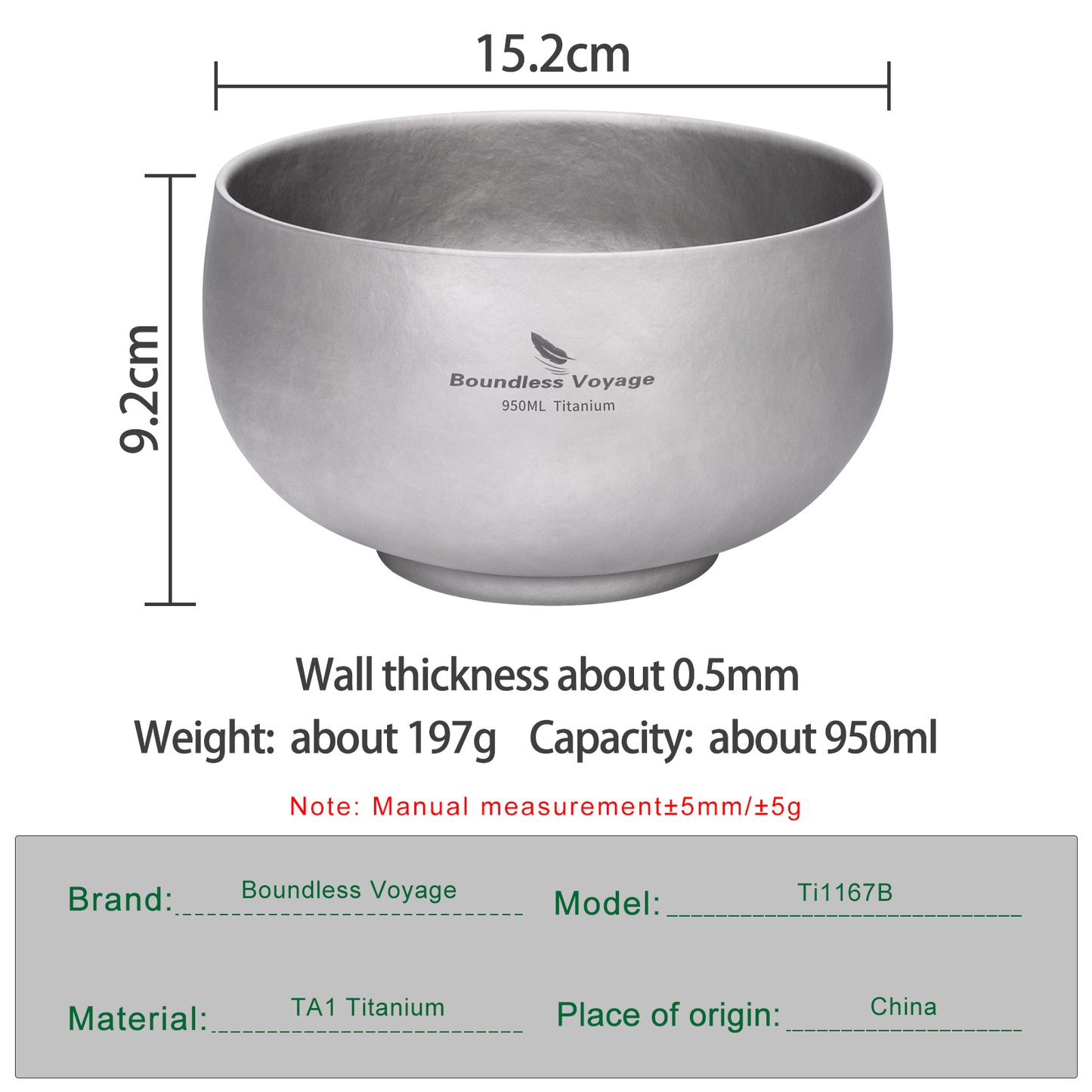 Boundless Voyage 950ml Double-Wall Titanium Bowl – Ultralight Insulated Camping Bowl | Large Capacity, No-Burn Grip, Pure Titanium for Backpacking & Outdoor Meals