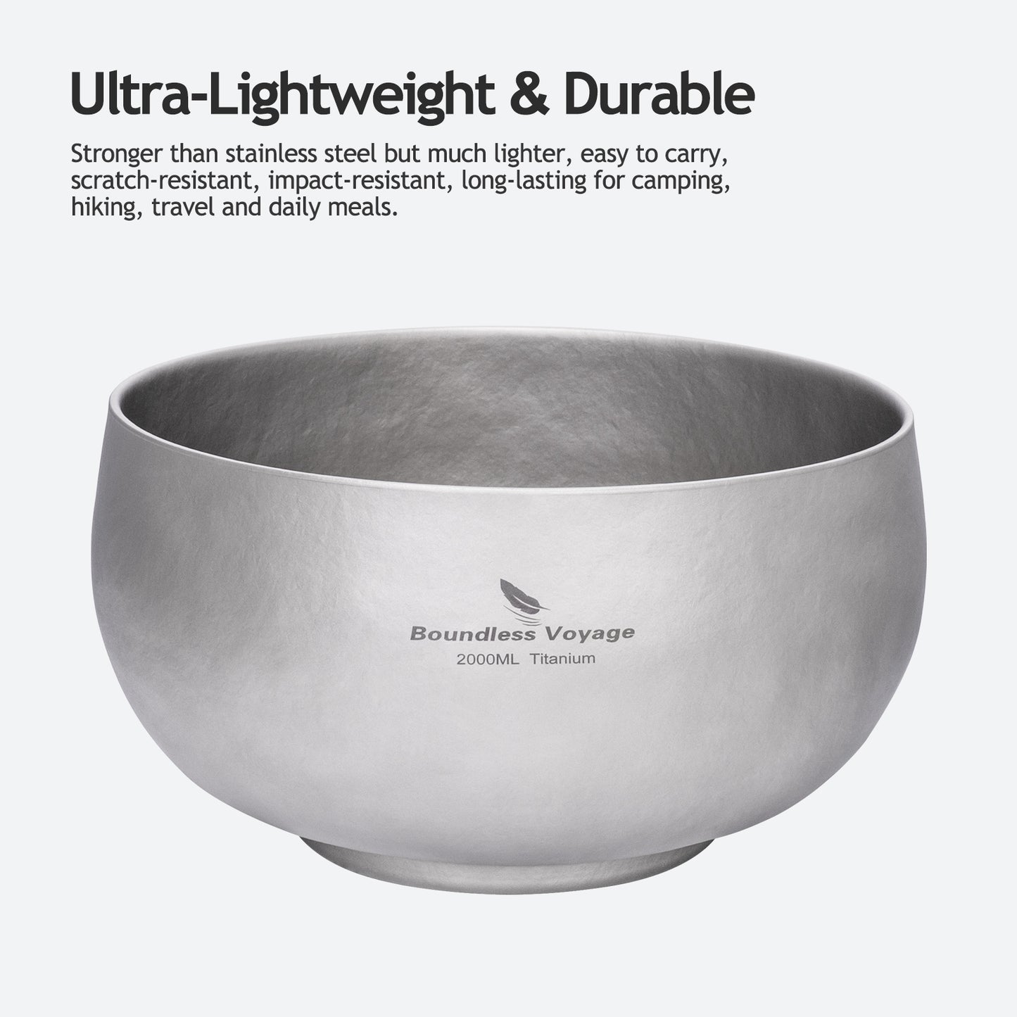 Boundless Voyage 2000ml Double-Wall Titanium Bowl – Extra-Large Ultralight Camping Bowl | Insulated No-Burn Grip, Pure Titanium for Group Meals & Outdoor Cooking
