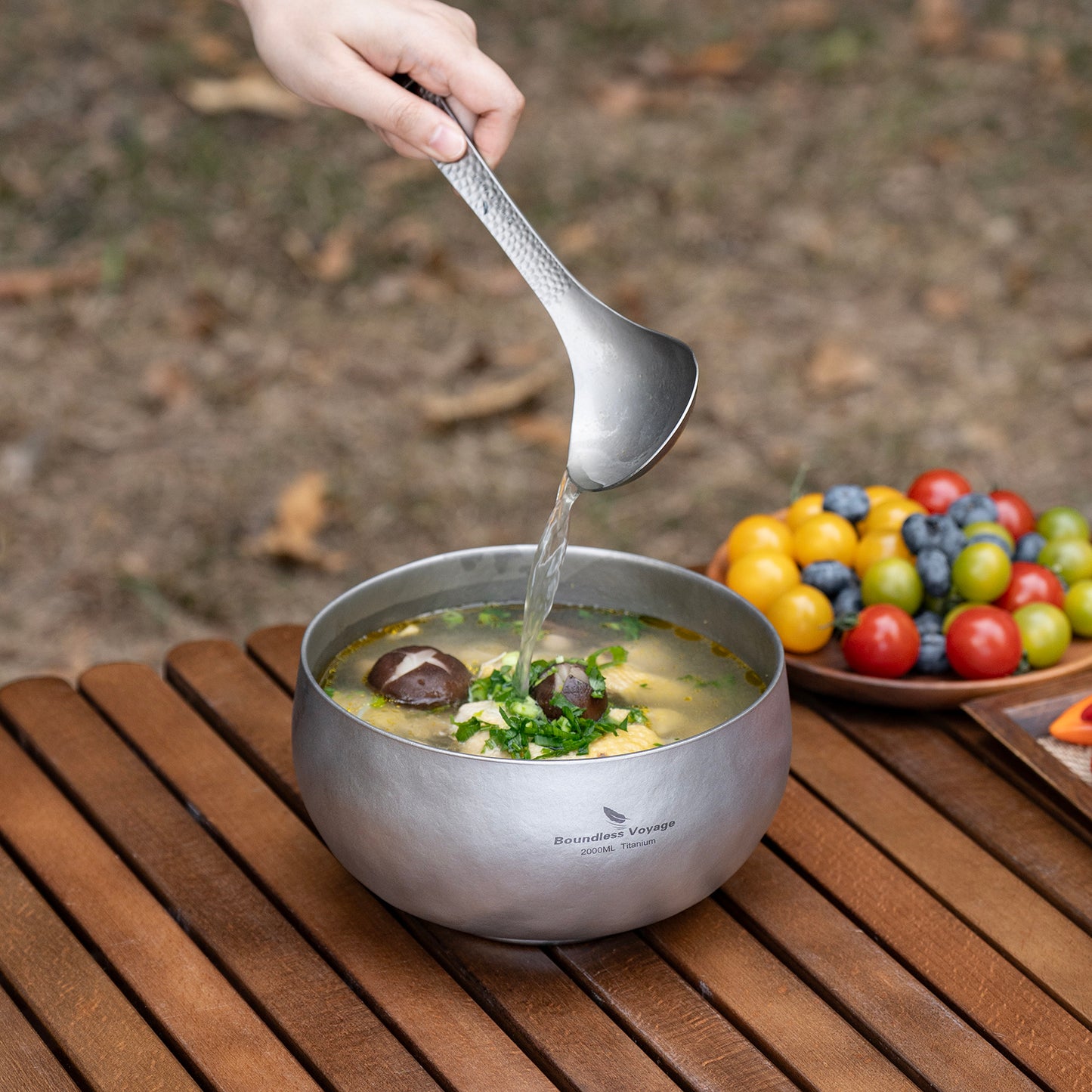 Boundless Voyage 2000ml Double-Wall Titanium Bowl – Extra-Large Ultralight Camping Bowl | Insulated No-Burn Grip, Pure Titanium for Group Meals & Outdoor Cooking