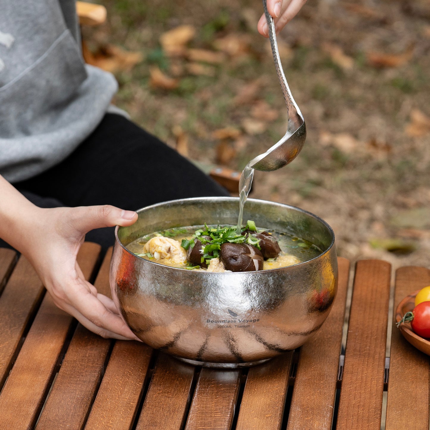 Boundless Voyage 2000ml Double-Wall Titanium Bowl – Extra-Large Ultralight Camping Bowl | Insulated No-Burn Grip, Pure Titanium for Group Meals & Outdoor Cooking