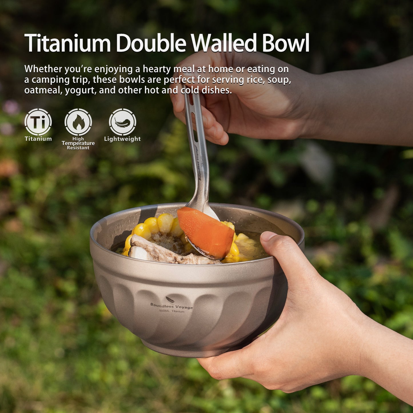 Boundless Voyage 800ml Titanium Double-Wall Bowl – Insulated Camping Rice, Soup, Oatmeal & Salad Bowl for Outdoor & Everyday Use