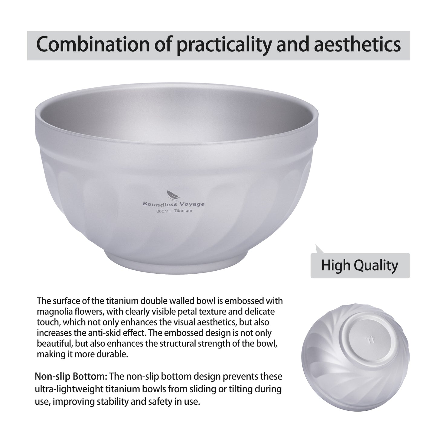 Boundless Voyage 800ml Titanium Double-Wall Bowl – Insulated Camping Rice, Soup, Oatmeal & Salad Bowl for Outdoor & Everyday Use