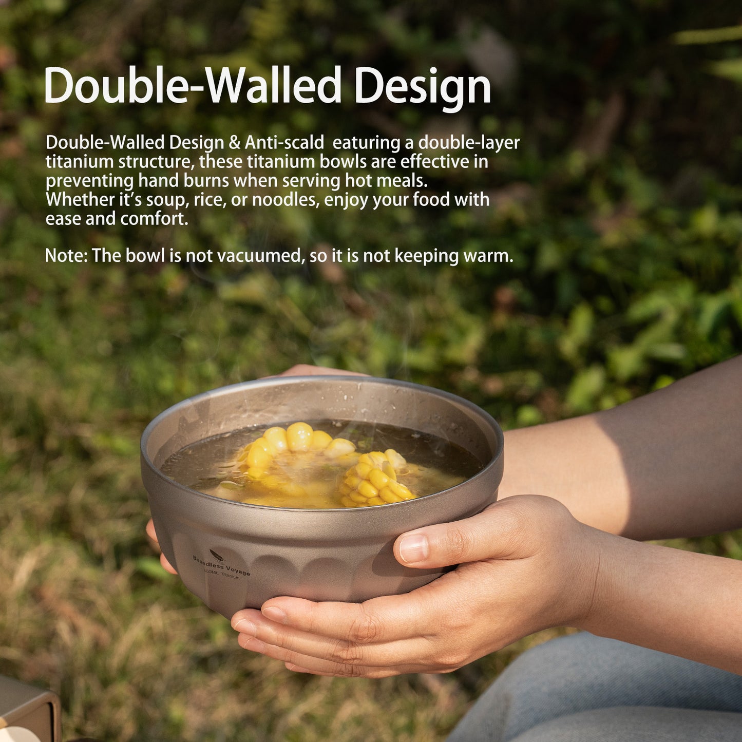 Boundless Voyage 800ml Titanium Double-Wall Bowl – Insulated Camping Rice, Soup, Oatmeal & Salad Bowl for Outdoor & Everyday Use