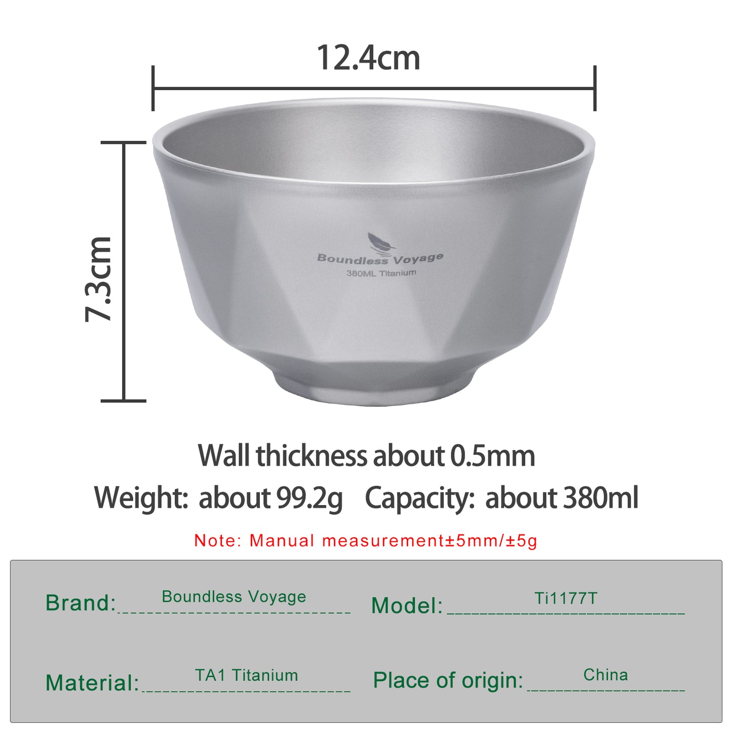 Boundless Voyage Titanium Double-Wall Bowl 380ml – Ultralight Insulated Serving Bowl for Rice, Soup & Camping