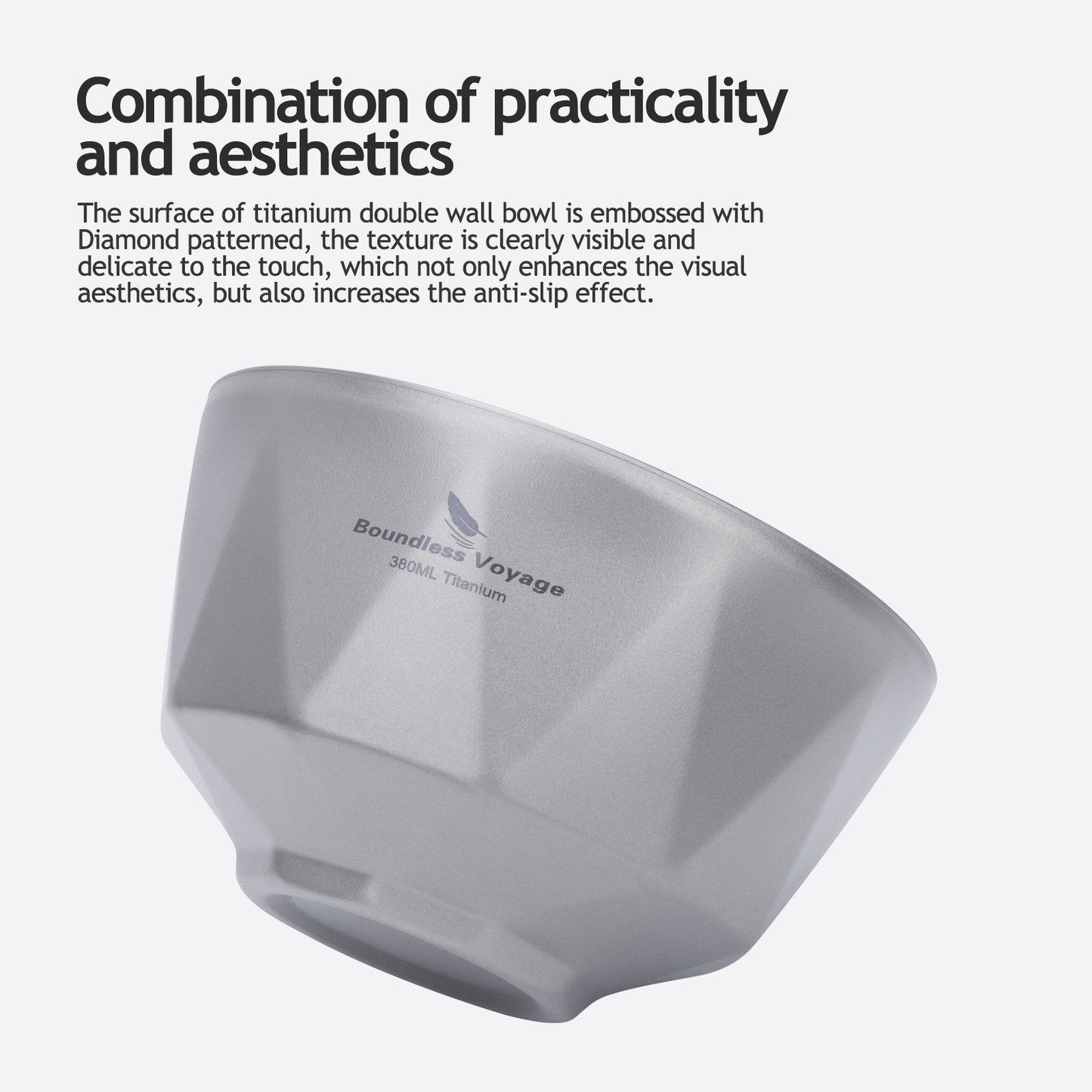 Boundless Voyage Titanium Double-Wall Bowl 380ml – Ultralight Insulated Serving Bowl for Rice, Soup & Camping
