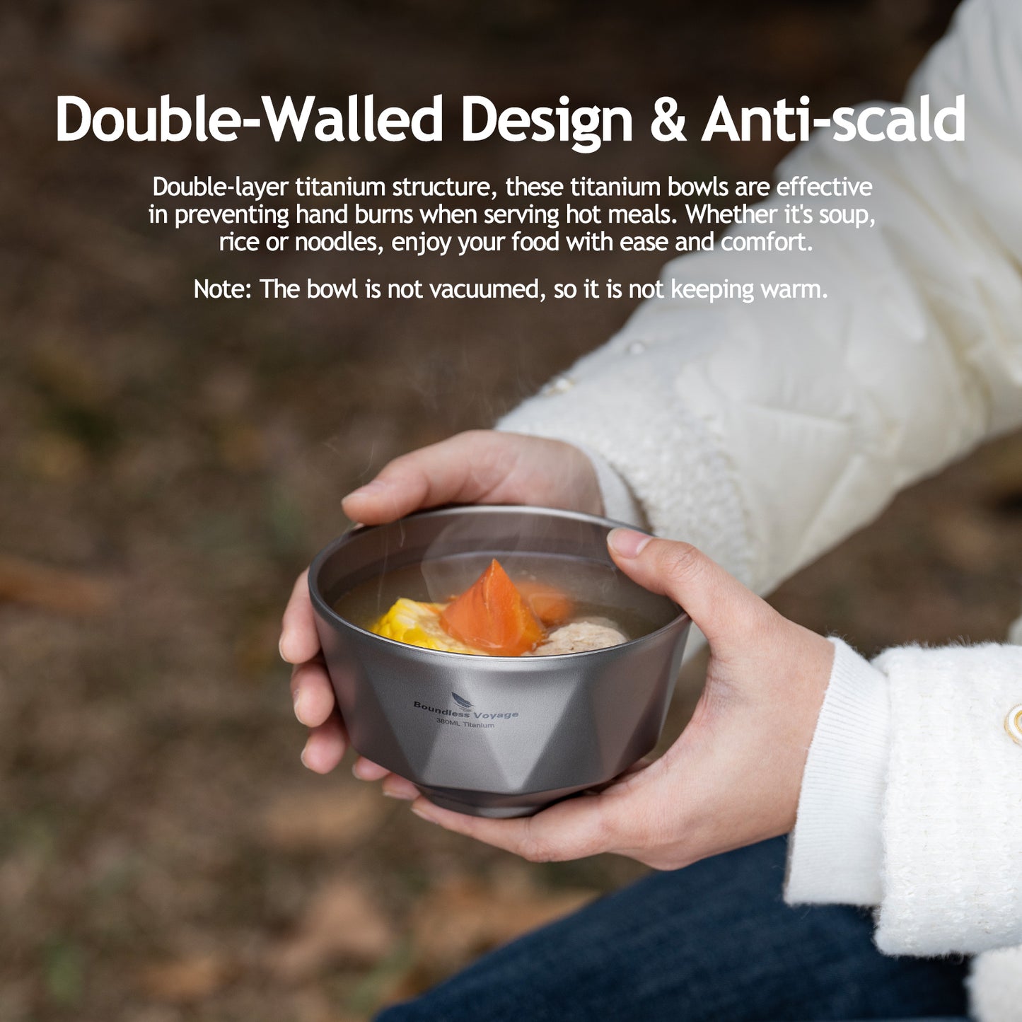Boundless Voyage Titanium Double-Wall Bowl 380ml – Ultralight Insulated Serving Bowl for Rice, Soup & Camping