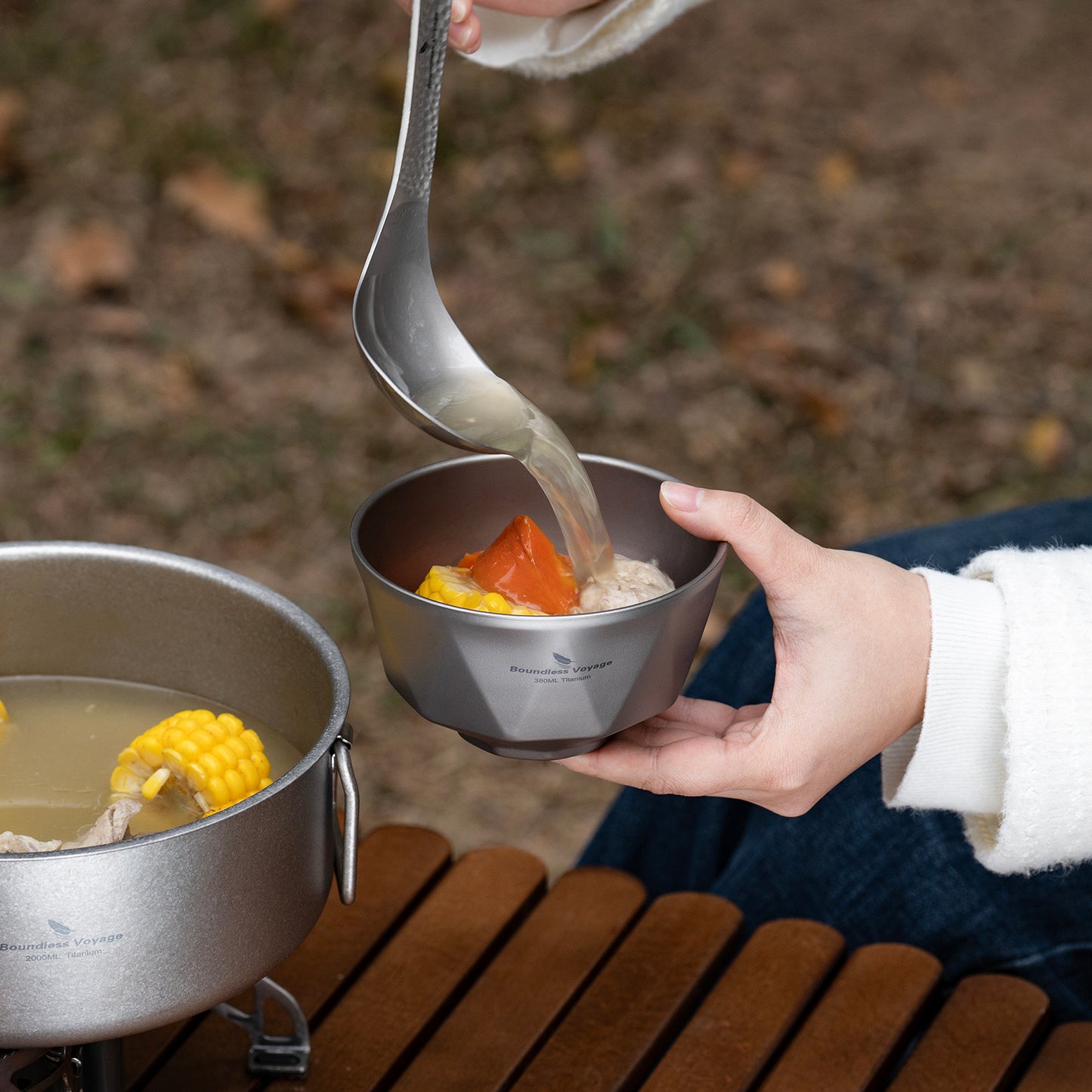 Boundless Voyage Titanium Double-Wall Bowl 380ml – Ultralight Insulated Serving Bowl for Rice, Soup & Camping