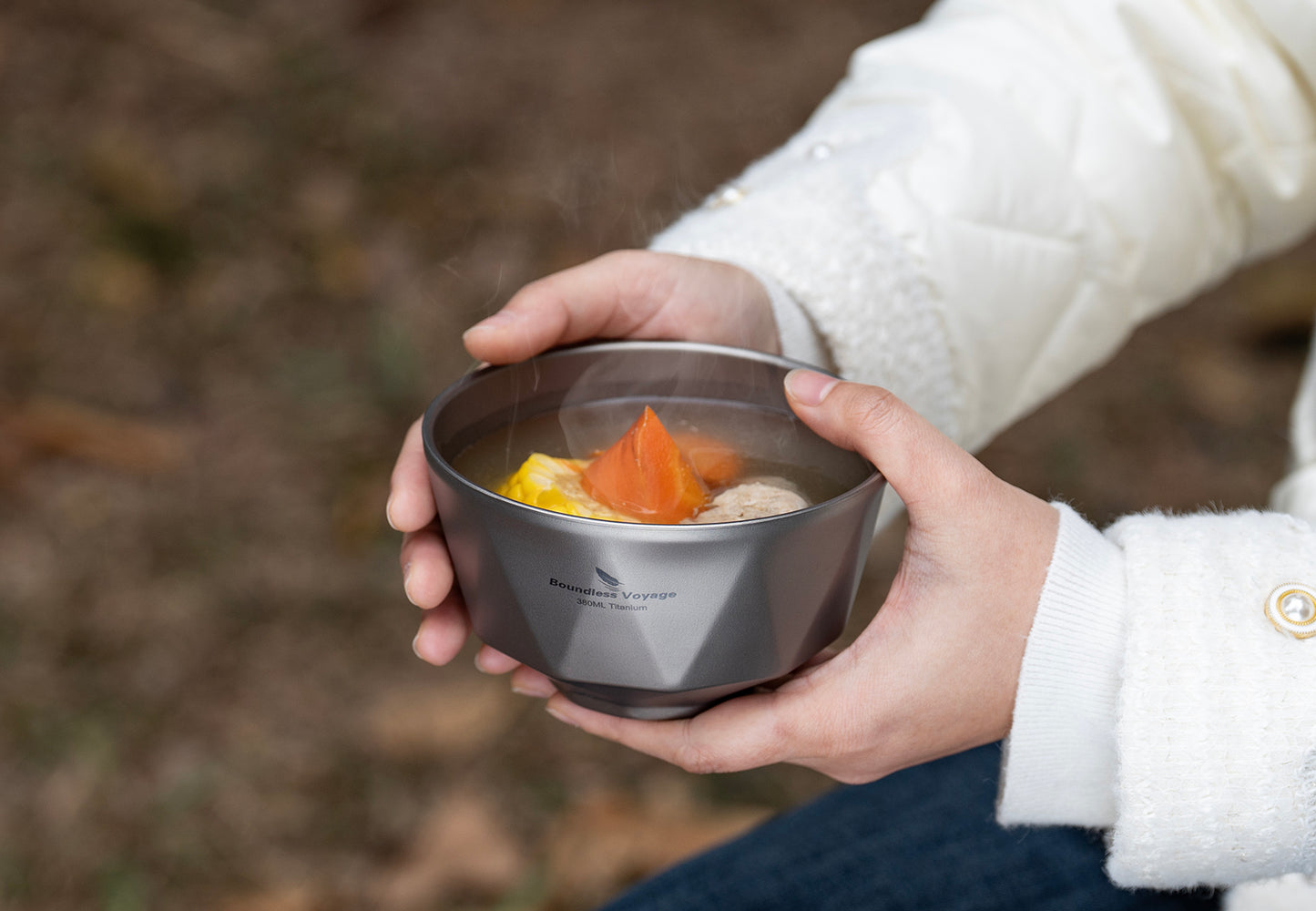 Boundless Voyage Titanium Double-Wall Bowl 380ml – Ultralight Insulated Serving Bowl for Rice, Soup & Camping