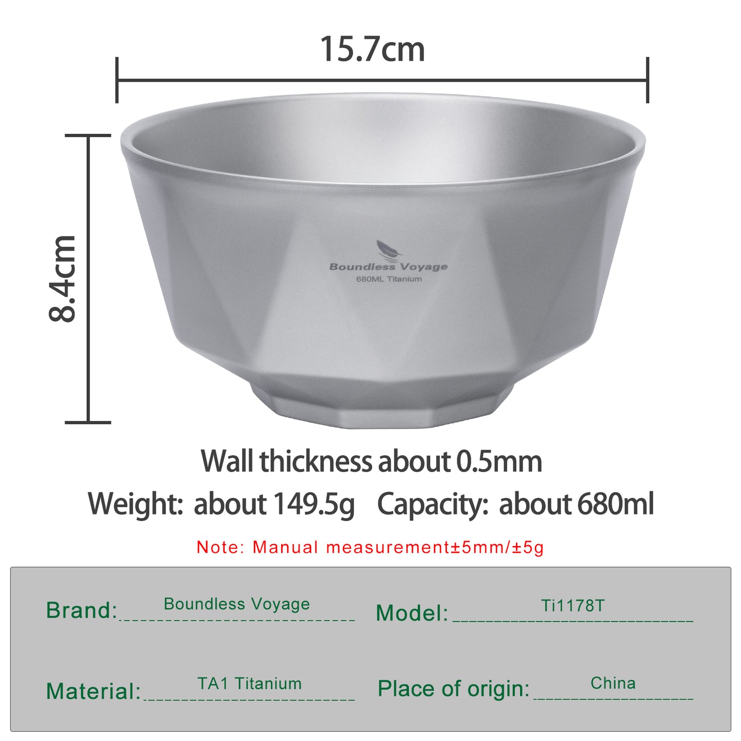 Boundless Voyage 680ml Double-Walled Titanium Bowl | Ultralight Insulated Serving Bowl for Camping & Backpacking