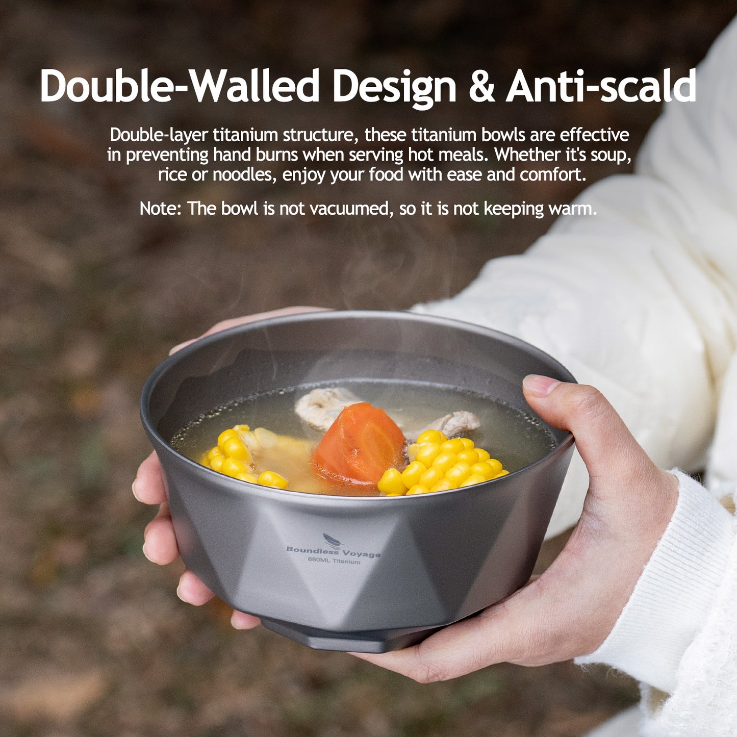 Boundless Voyage 680ml Double-Walled Titanium Bowl | Ultralight Insulated Serving Bowl for Camping & Backpacking