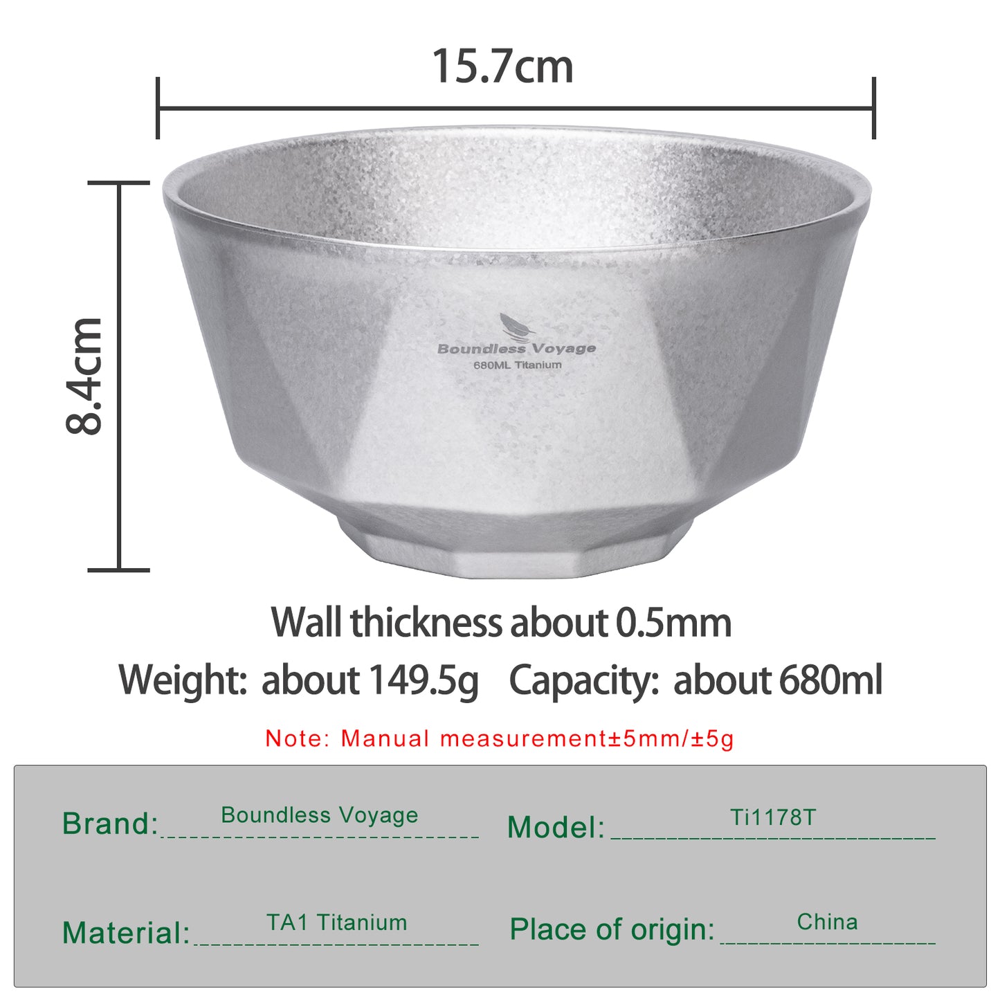 Boundless Voyage 680ml Double-Walled Titanium Bowl | Ultralight Insulated Serving Bowl for Camping & Backpacking