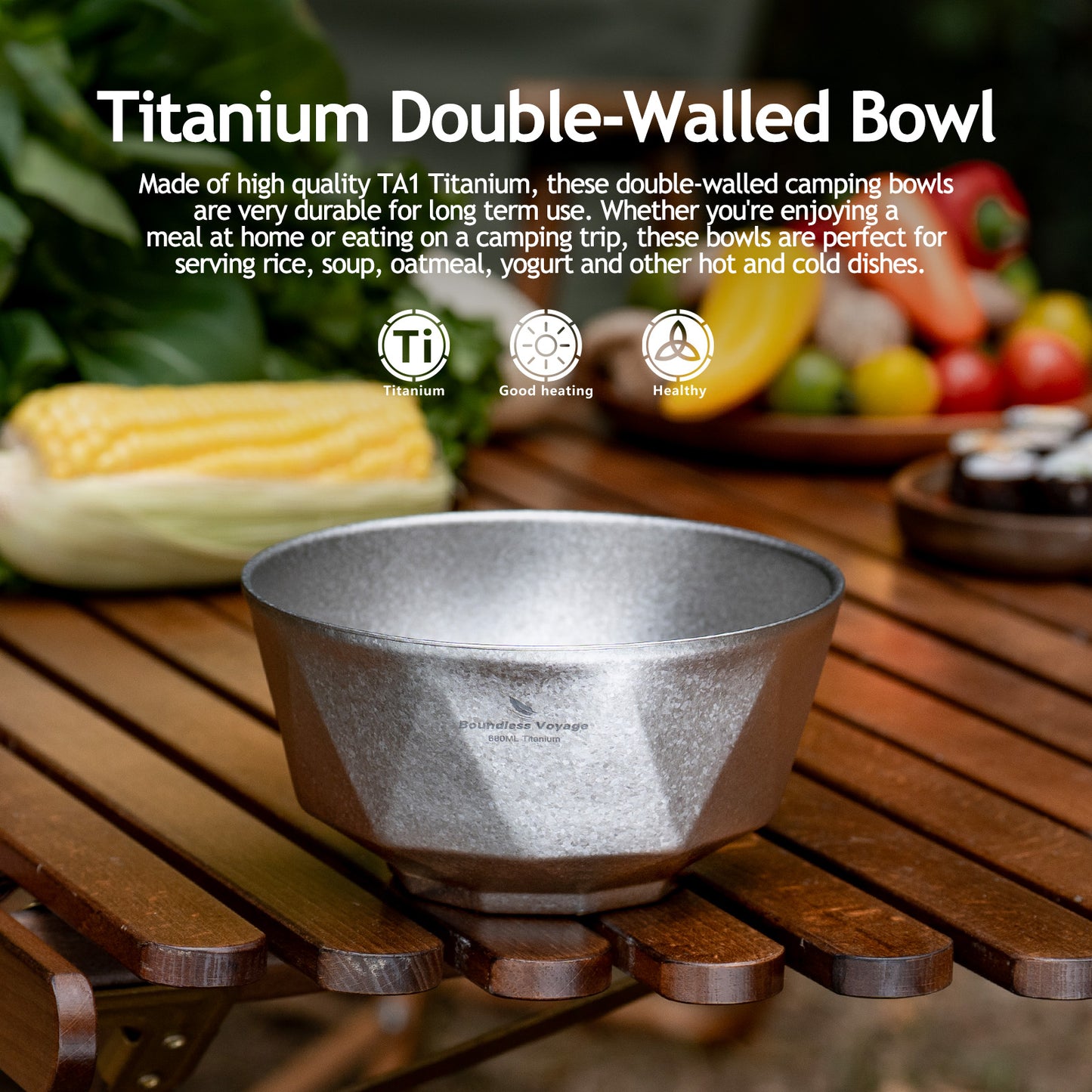 Boundless Voyage 680ml Double-Walled Titanium Bowl | Ultralight Insulated Serving Bowl for Camping & Backpacking