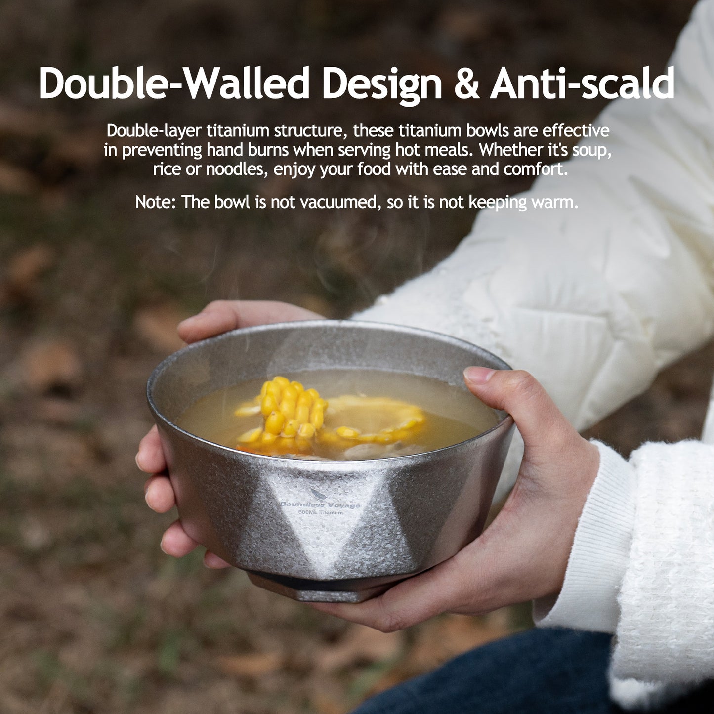 Boundless Voyage 680ml Double-Walled Titanium Bowl | Ultralight Insulated Serving Bowl for Camping & Backpacking