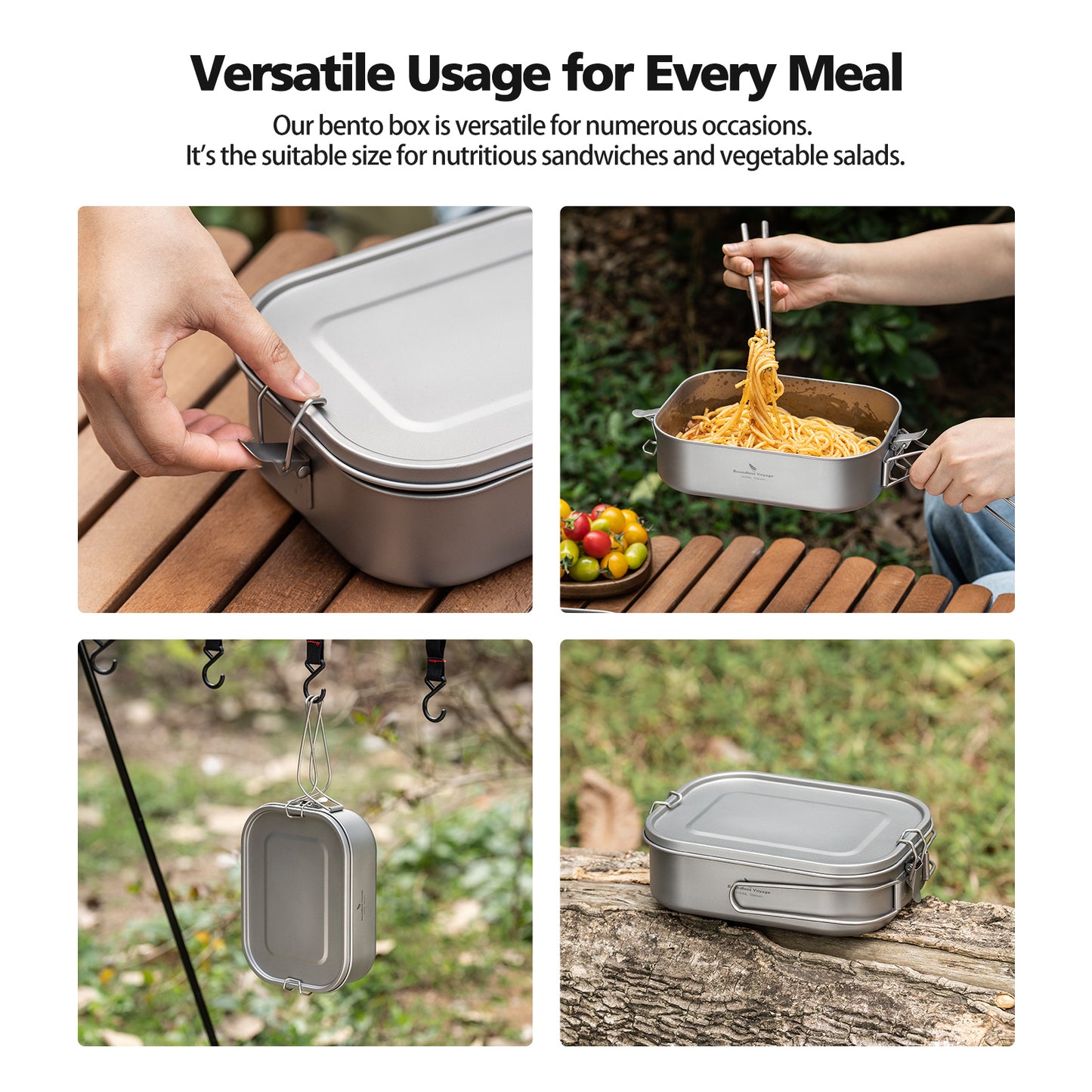 Boundless Voyage Titanium Bento with Lid & Handle Outdoor Camping Tableware Cookware Leak Proof Lunch Box Container