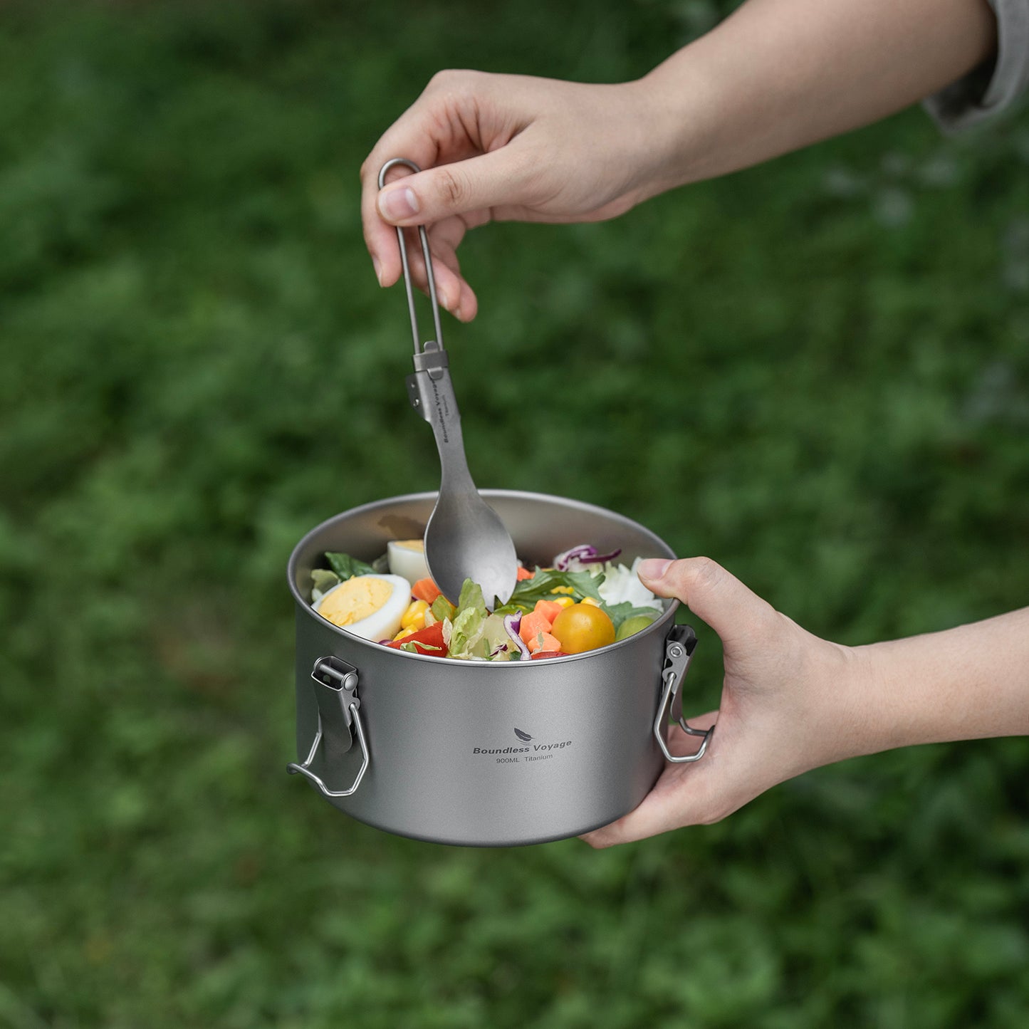 Boundless Voyage 900ml Titanium Food Storage Container – Multi-Functional Lunch Box & Steamer with Sealed & Vented Lids for Camping, Travel & Outdoor Cooking