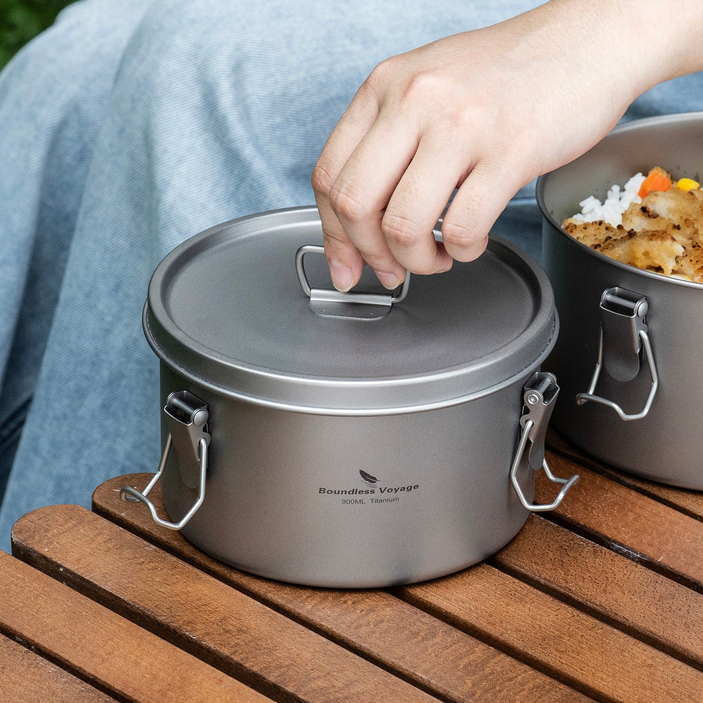 Boundless Voyage 900ml Titanium Food Storage Container – Multi-Functional Lunch Box & Steamer with Sealed & Vented Lids for Camping, Travel & Outdoor Cooking