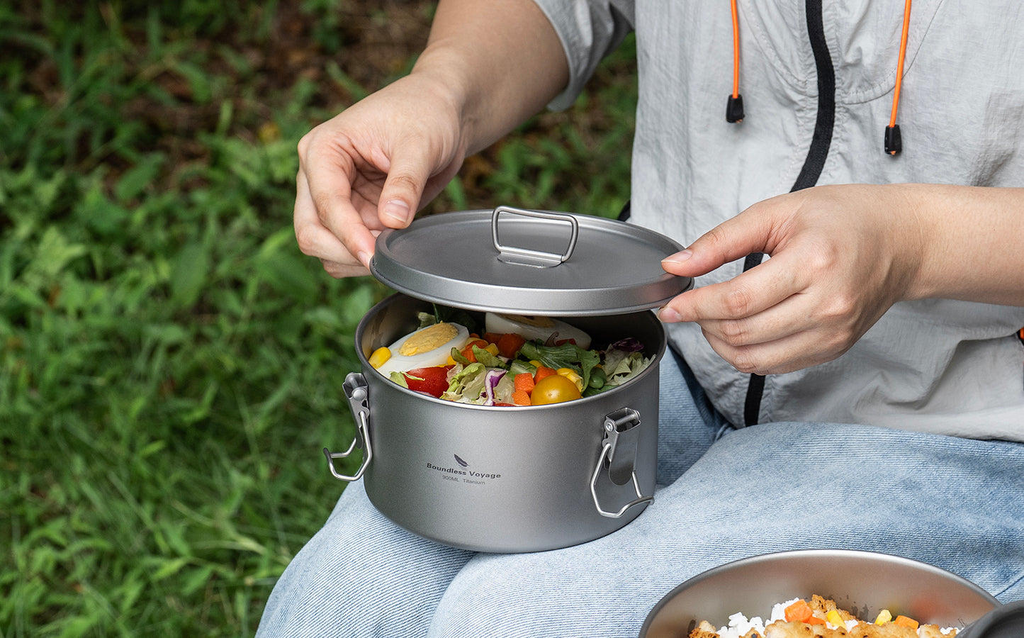 Boundless Voyage 900ml Titanium Food Storage Container – Multi-Functional Lunch Box & Steamer with Sealed & Vented Lids for Camping, Travel & Outdoor Cooking