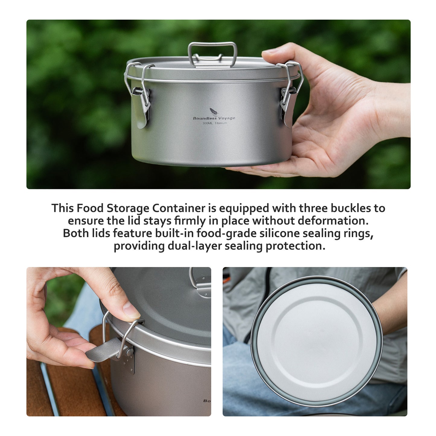 Boundless Voyage 900ml Titanium Food Storage Container – Multi-Functional Lunch Box & Steamer with Sealed & Vented Lids for Camping, Travel & Outdoor Cooking