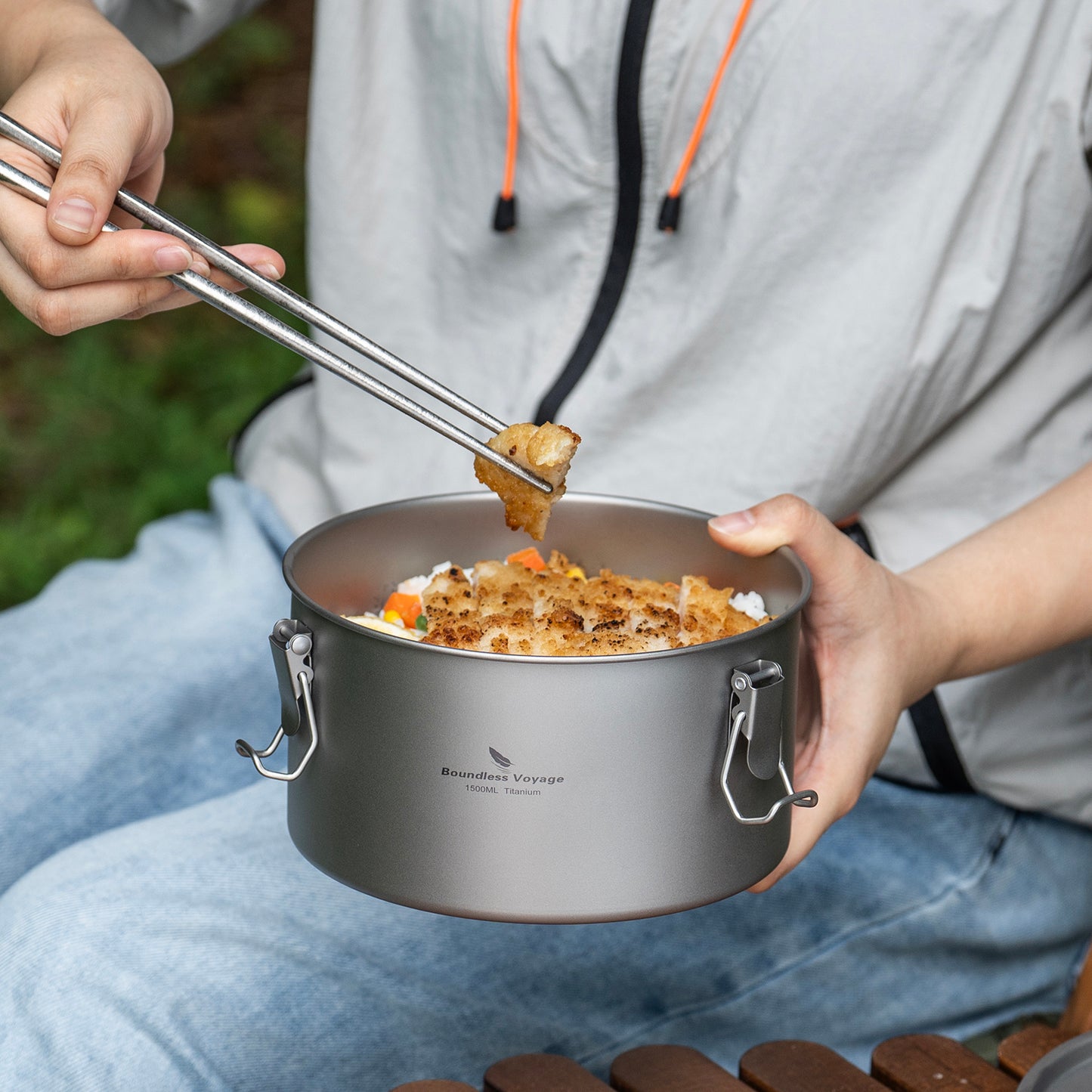 Boundless Voyage 1500ml Titanium Food Storage Container – Multi-Functional Lunch Box & Steamer with Sealed & Vented Lids for Camping, Travel & Meal Prep