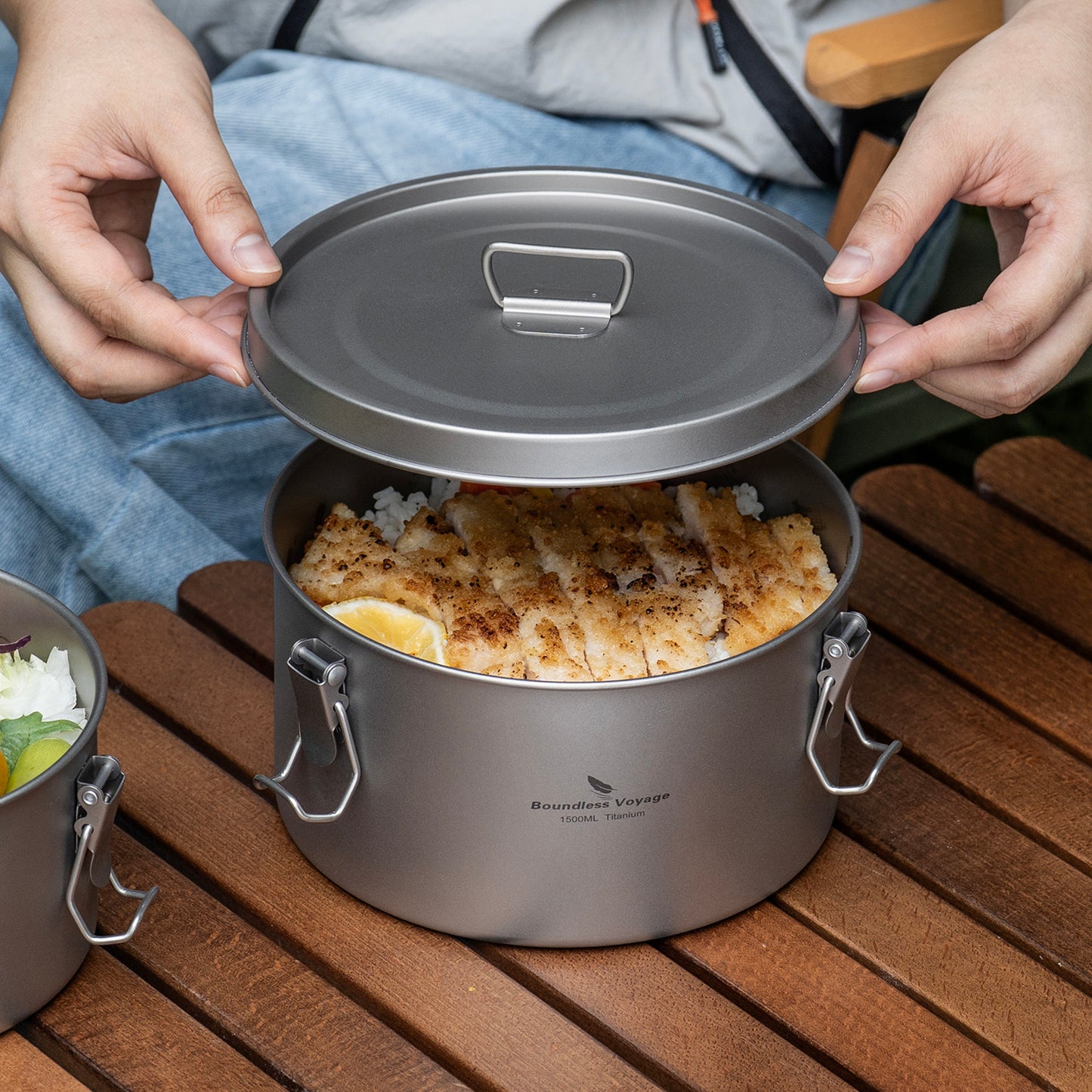 Boundless Voyage 1500ml Titanium Food Storage Container – Multi-Functional Lunch Box & Steamer with Sealed & Vented Lids for Camping, Travel & Meal Prep