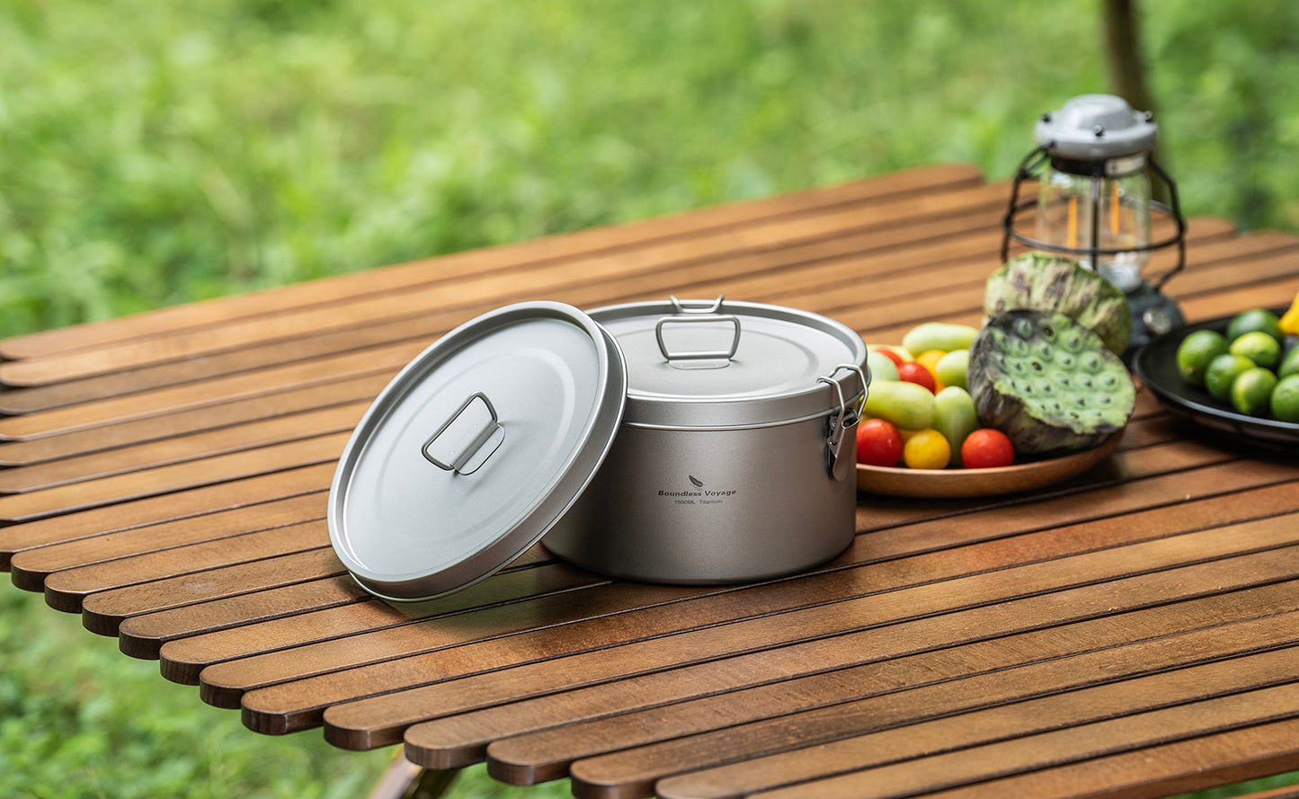 Boundless Voyage 1500ml Titanium Food Storage Container – Multi-Functional Lunch Box & Steamer with Sealed & Vented Lids for Camping, Travel & Meal Prep