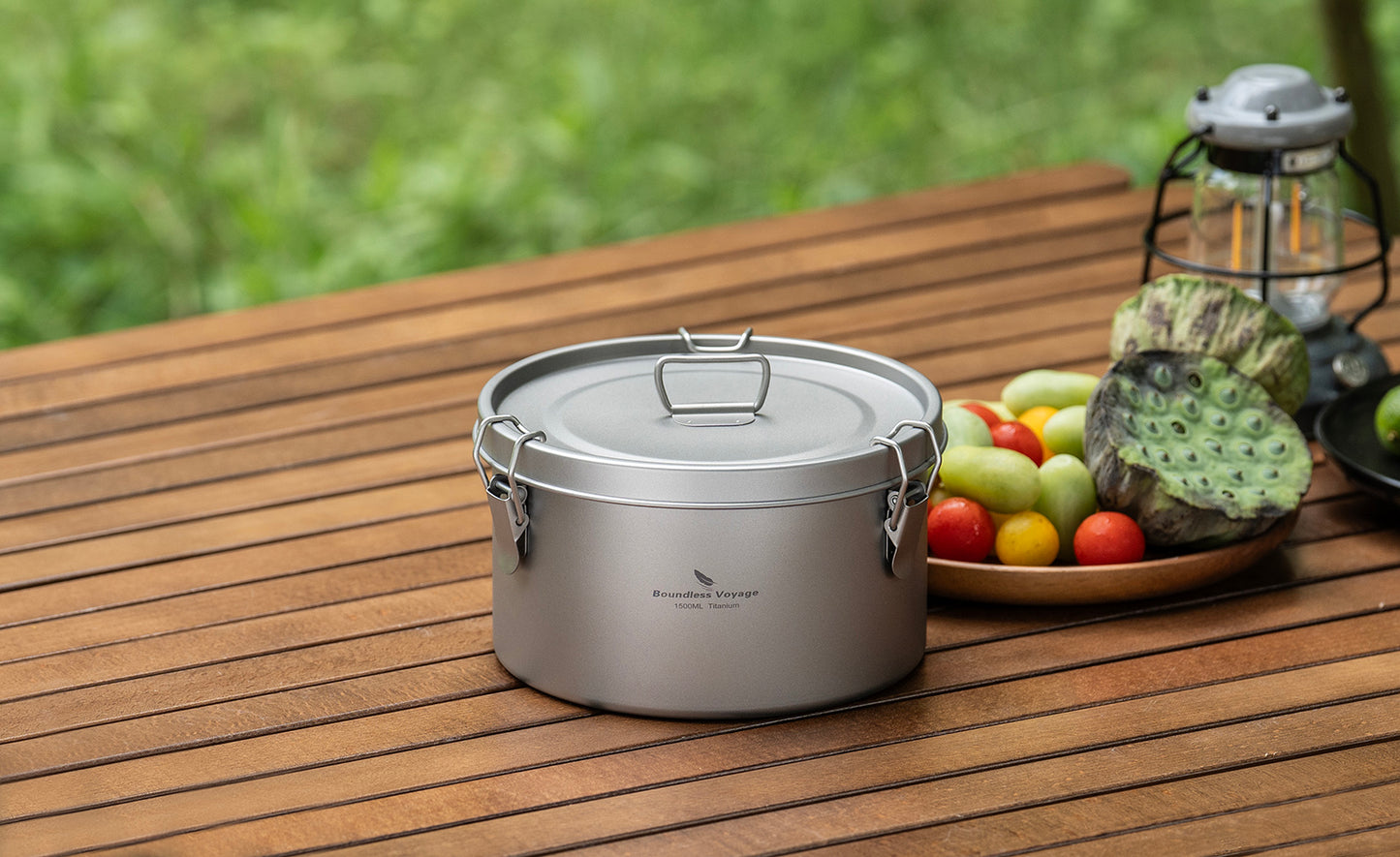 Boundless Voyage 1500ml Titanium Food Storage Container – Multi-Functional Lunch Box & Steamer with Sealed & Vented Lids for Camping, Travel & Meal Prep
