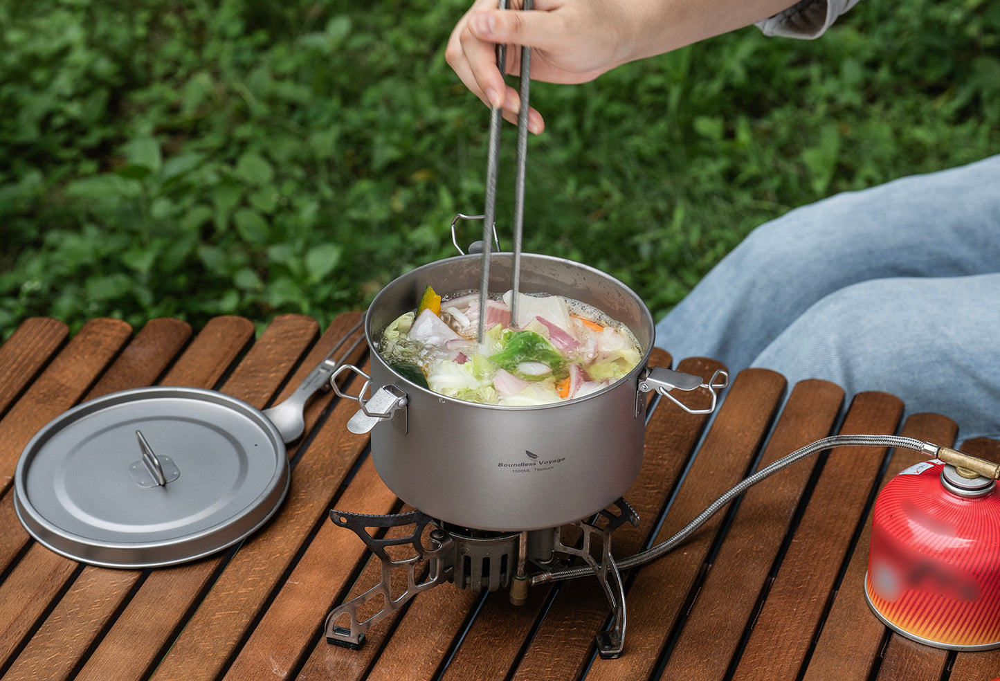 Boundless Voyage 1500ml Titanium Food Storage Container – Multi-Functional Lunch Box & Steamer with Sealed & Vented Lids for Camping, Travel & Meal Prep