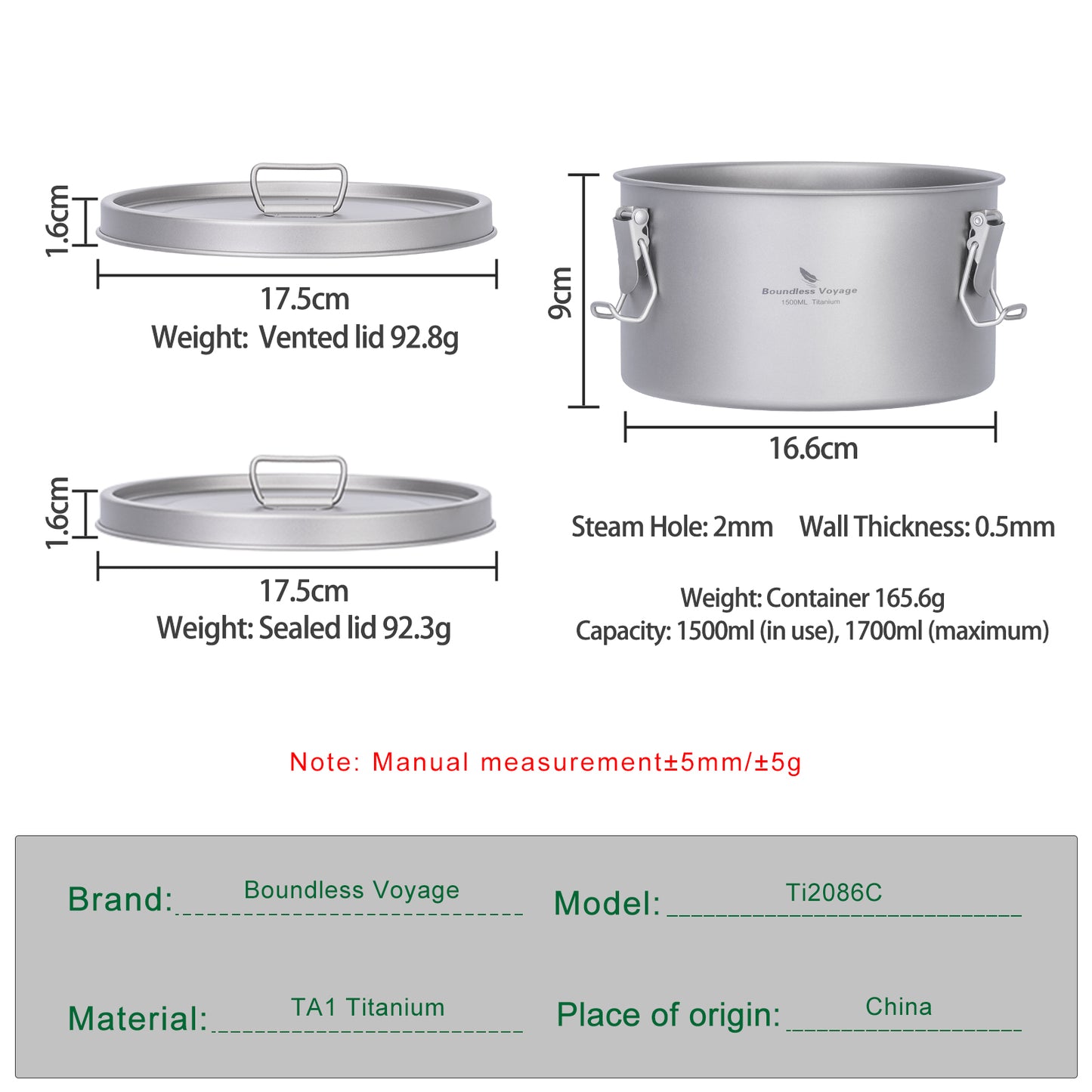 Boundless Voyage 1500ml Titanium Food Storage Container – Multi-Functional Lunch Box & Steamer with Sealed & Vented Lids for Camping, Travel & Meal Prep