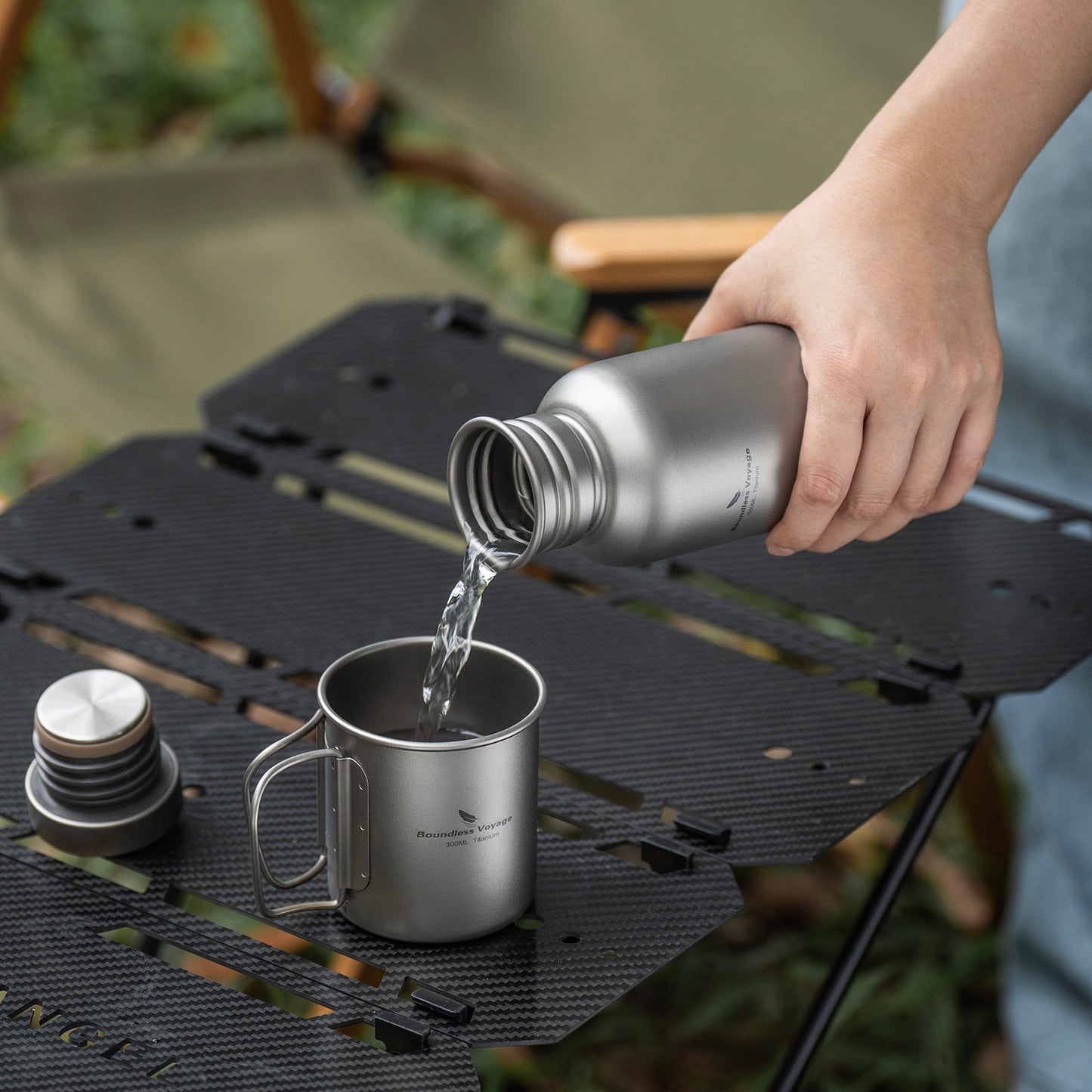 Boundless Voyage 550ml Titanium Water Bottle – Ultralight Wide Mouth Metal Bottle, Leakproof TA1 Titanium Canteen with Carry Bag for Camping, Hiking & Travel