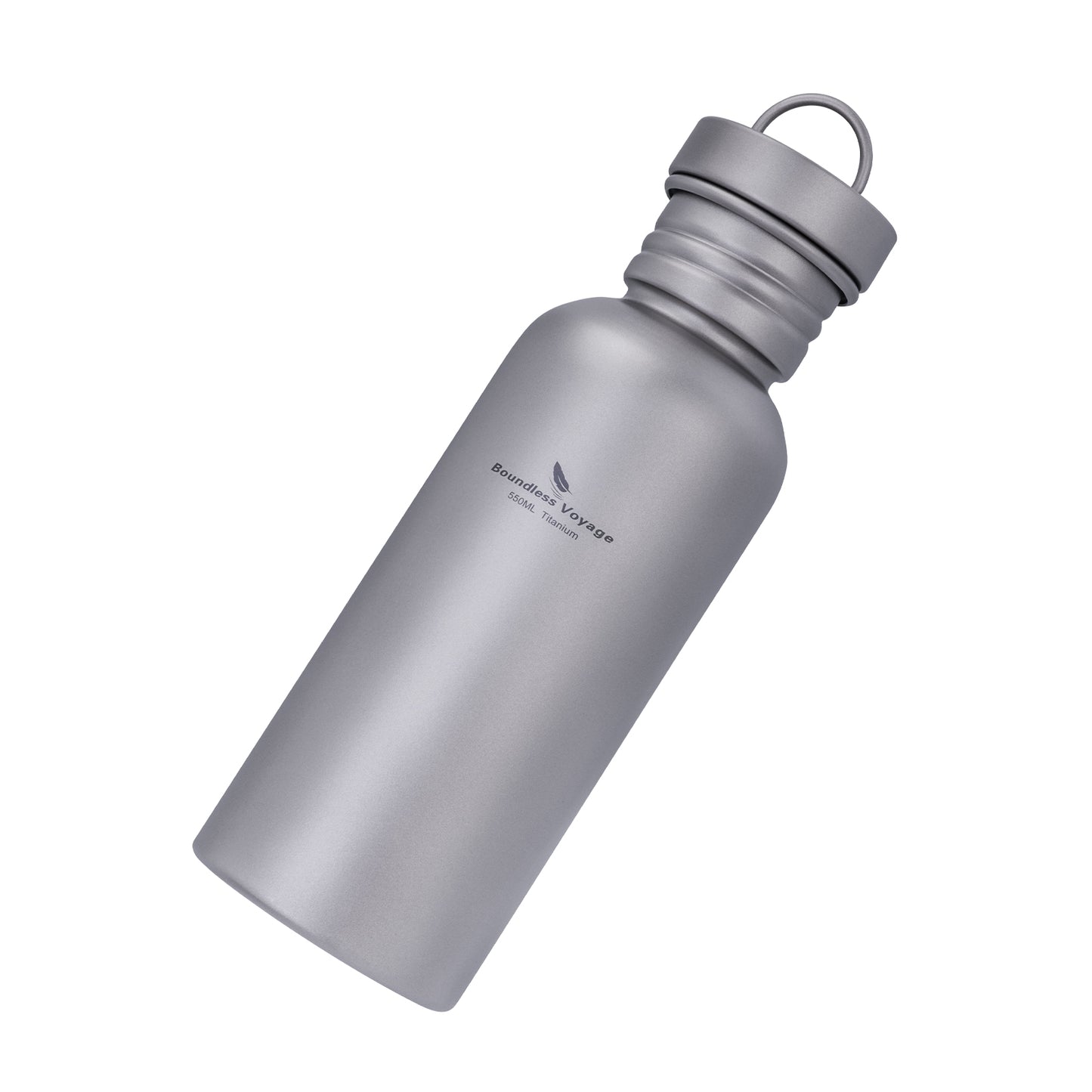 Boundless Voyage 550ml Titanium Water Bottle – Ultralight Wide Mouth Metal Bottle, Leakproof TA1 Titanium Canteen with Carry Bag for Camping, Hiking & Travel