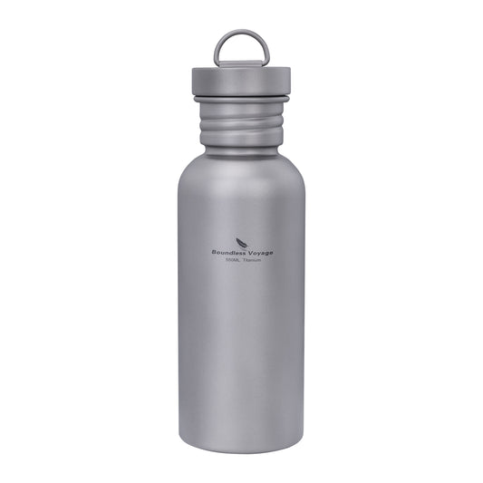 Boundless Voyage 550ml Titanium Water Bottle – Ultralight Wide Mouth Metal Bottle, Leakproof TA1 Titanium Canteen with Carry Bag for Camping, Hiking & Travel