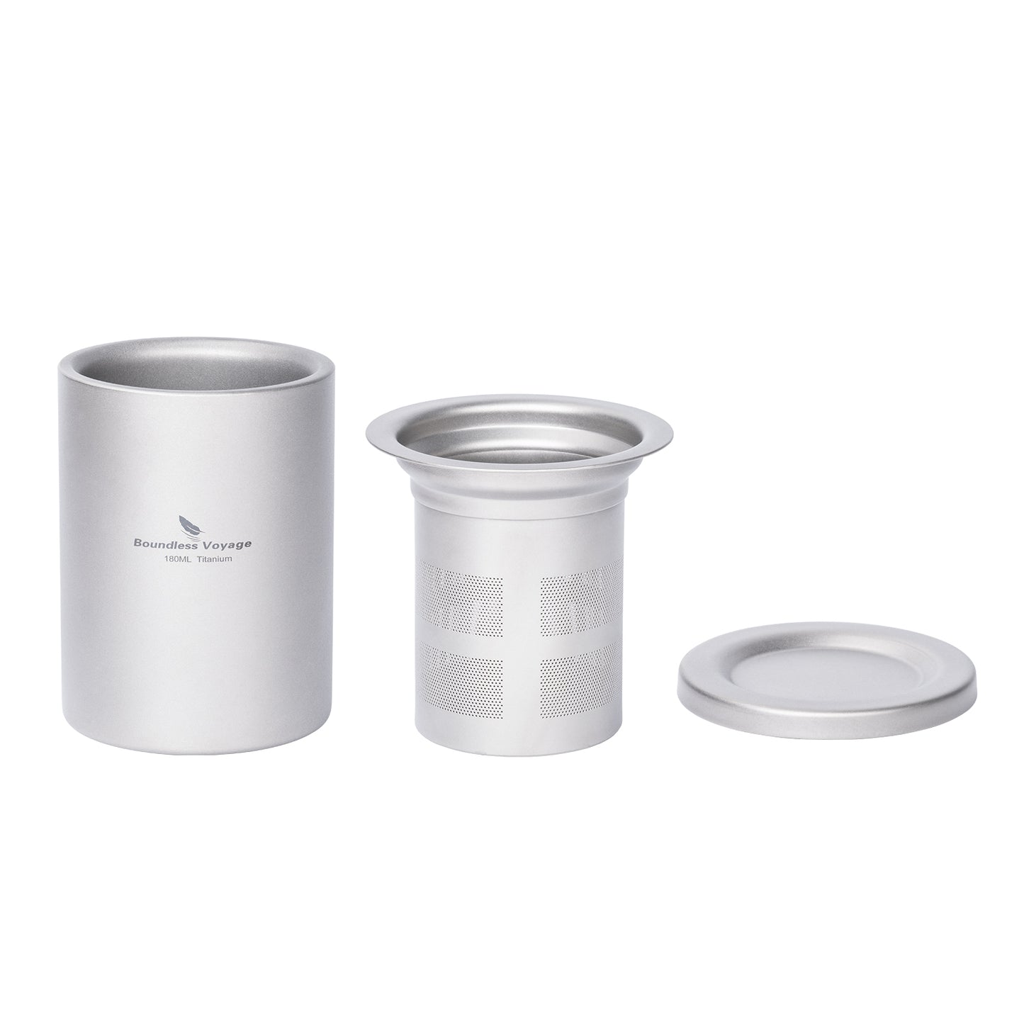 Boundless Voyage 180ml Double-Wall Titanium Cup – Insulated Ultralight Coffee Mug, Pure TA1 Titanium Camping Cup with Carry Bag for Travel & Outdoor Use