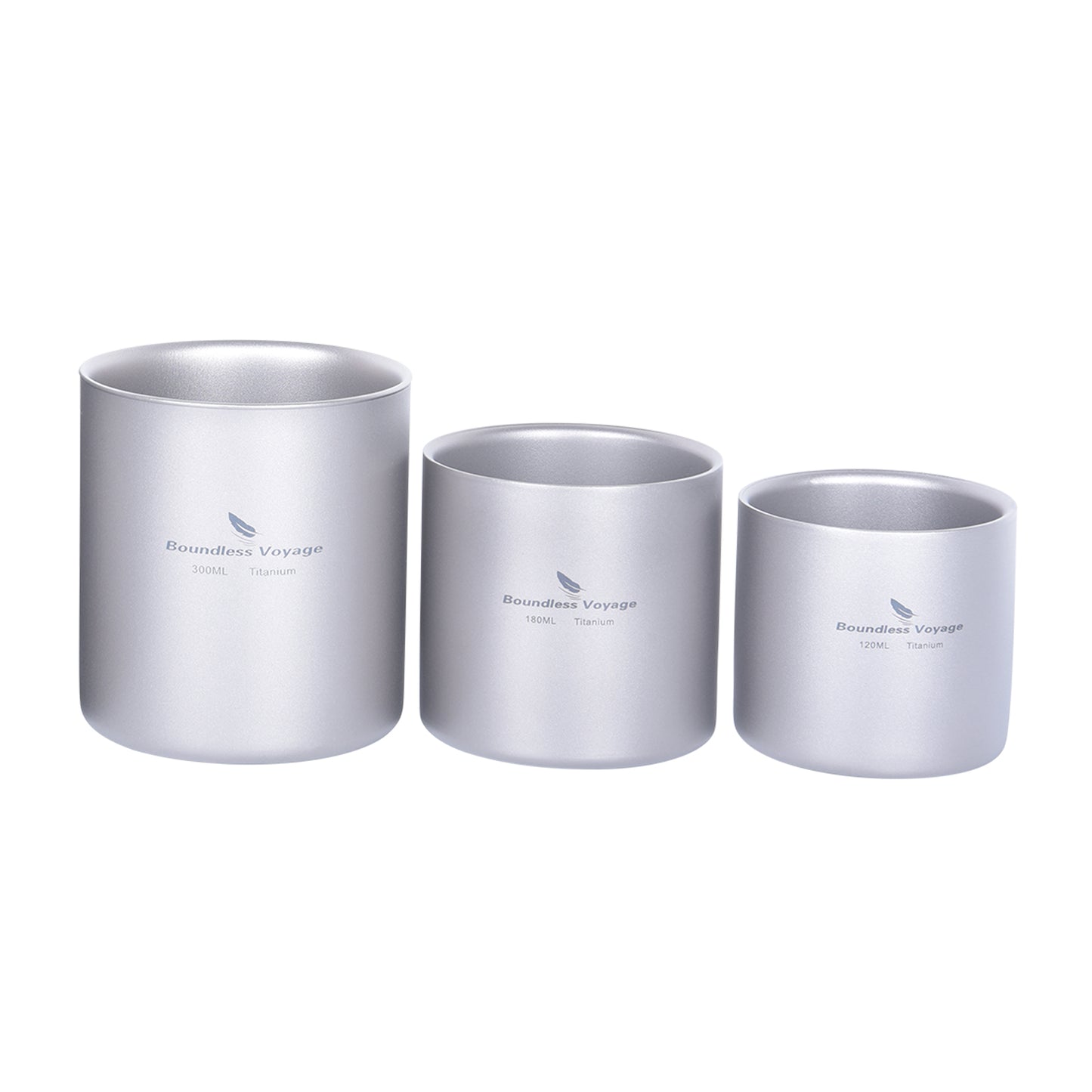 Boundless Voyage 3-Piece Double-Walled Titanium Cup Set | 120ml+180ml+300ml Insulated Camping Mugs | Ultralight Anti-Scalding Nesting Cup Set