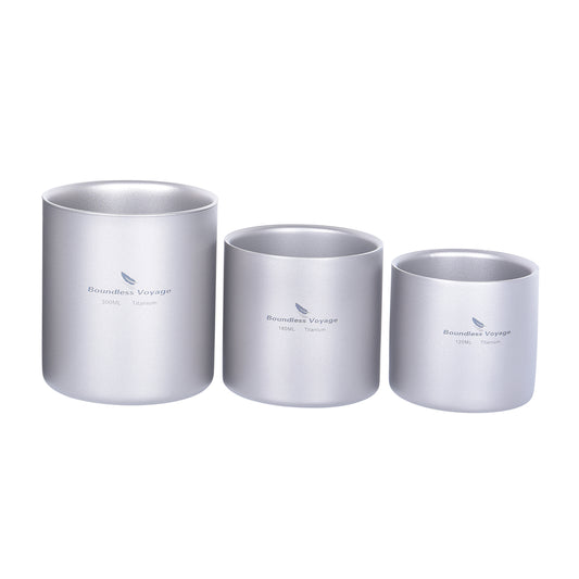 Boundless Voyage 3-Piece Double-Walled Titanium Cup Set | 120ml+180ml+300ml Insulated Camping Mugs | Ultralight Anti-Scalding Nesting Cup Set
