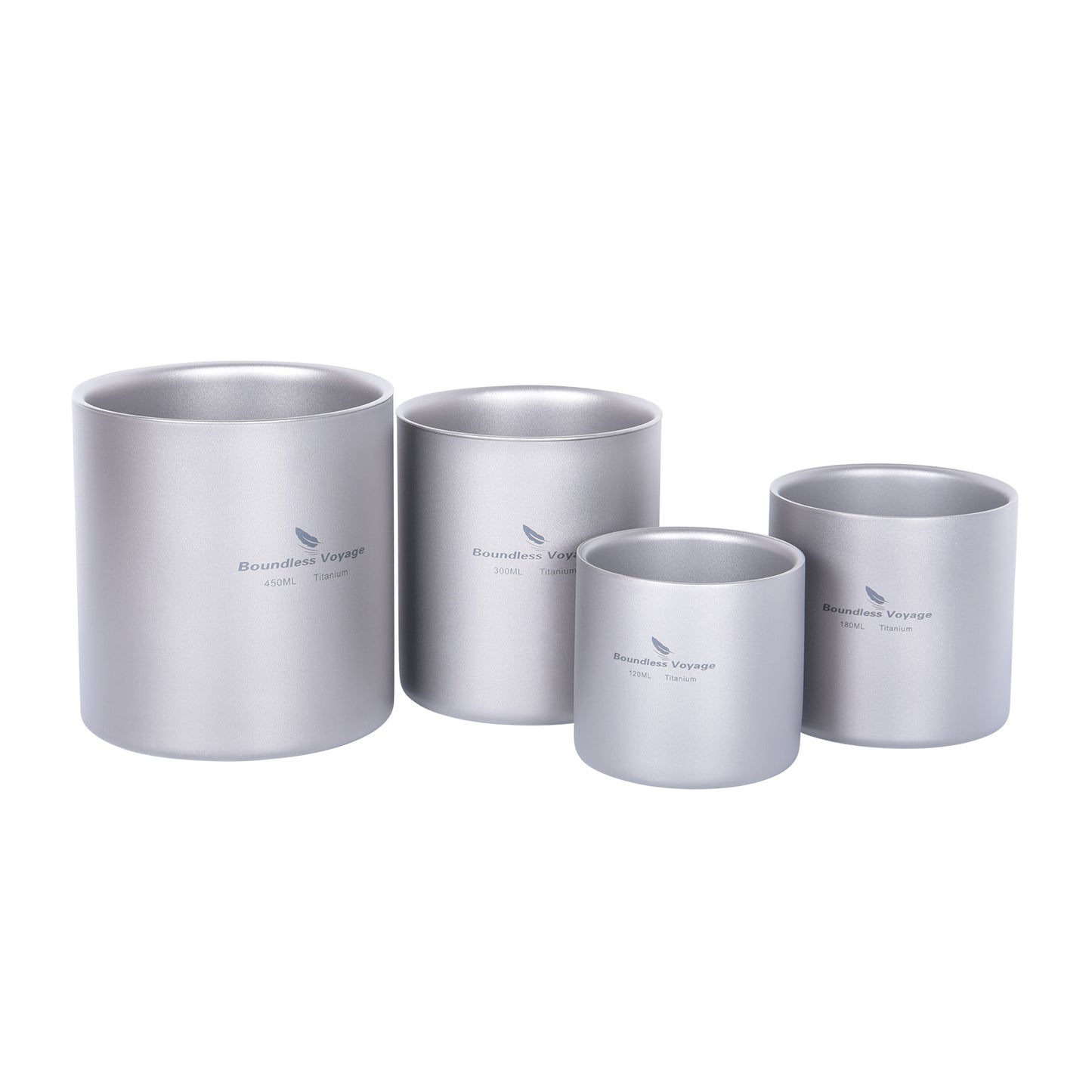 Boundless Voyage 4-Piece Double-Walled Titanium Cup Set | 120ml-450ml Ultralight Insulated Mugs | Anti-Scalding Nesting Cup Set for Camping & Office