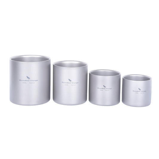Boundless Voyage 4-Piece Double-Walled Titanium Cup Set | 120ml-450ml Ultralight Insulated Mugs | Anti-Scalding Nesting Cup Set for Camping & Office