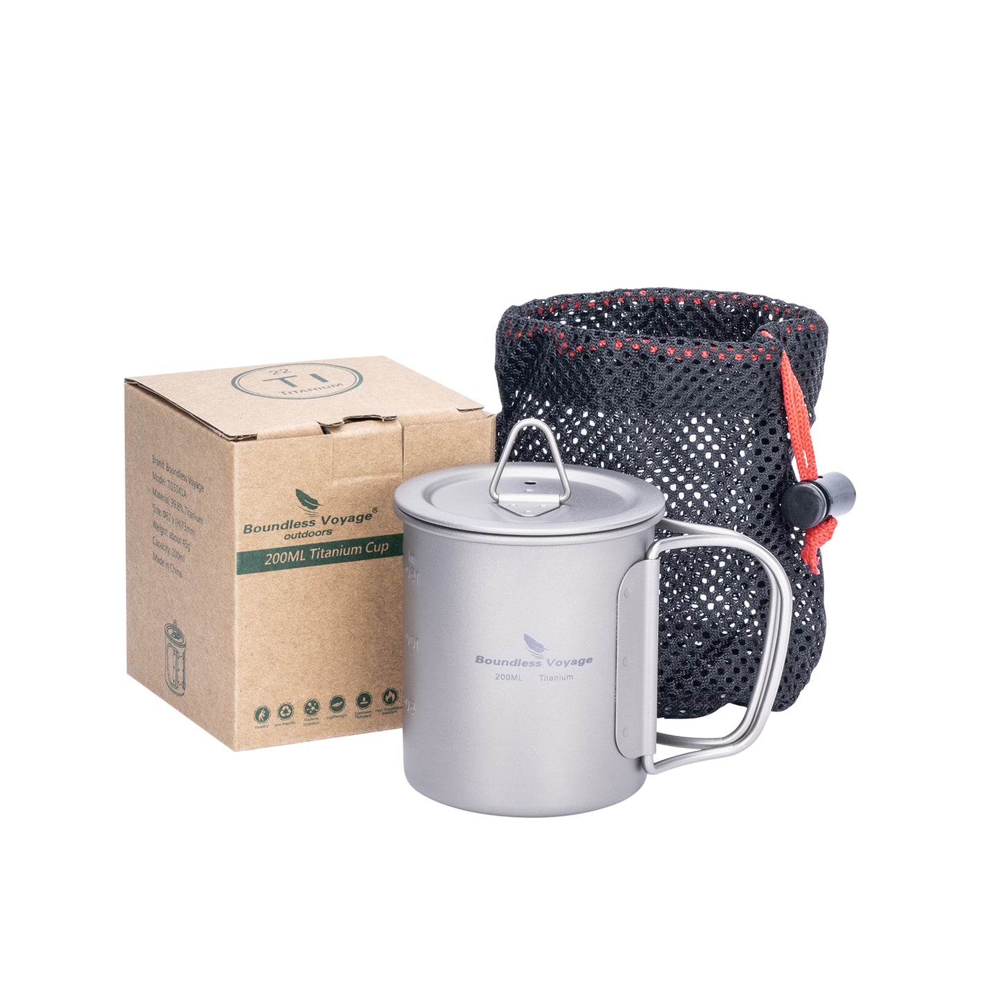 Boundless Voyage Pure Titanium Coffee Cup with Lid Outdoor Camping Ultralight Water Tea Mug 200ml