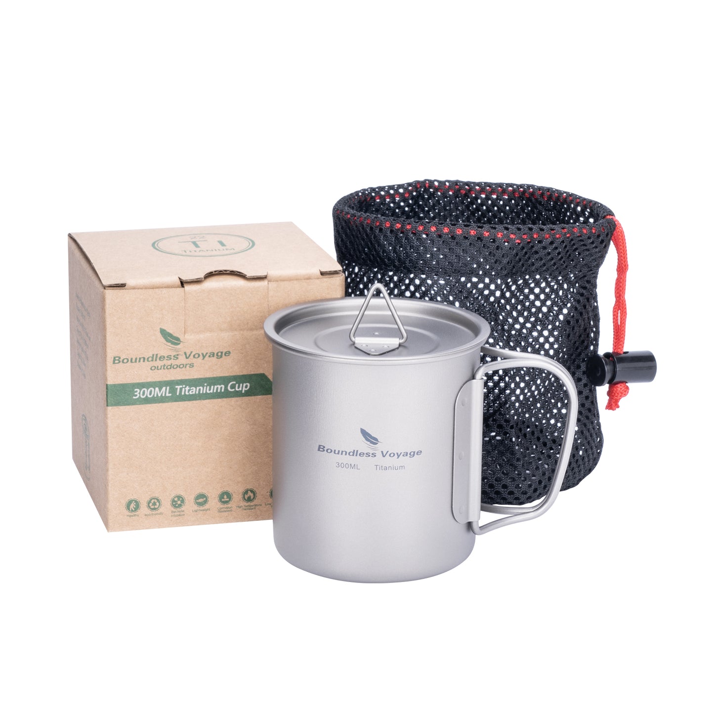 Boundless Voyage 300ml Titanium Cup with Lid | 10oz Ultralight Single-Wall Camping Mug | Portable Non-Toxic Coffee & Tea Cup for Hiking, Backpacking & Outdoor Travel