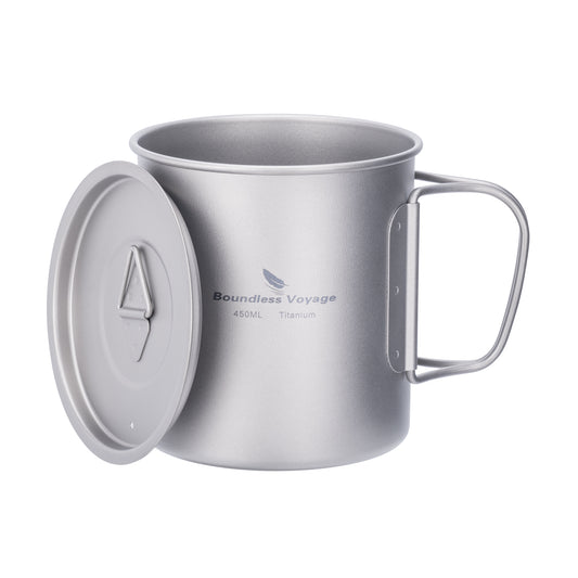 Boundless Voyage 450ml Titanium Cup with Lid – Ultralight Single-Wall Camping Coffee Mug & Small Cook Pot