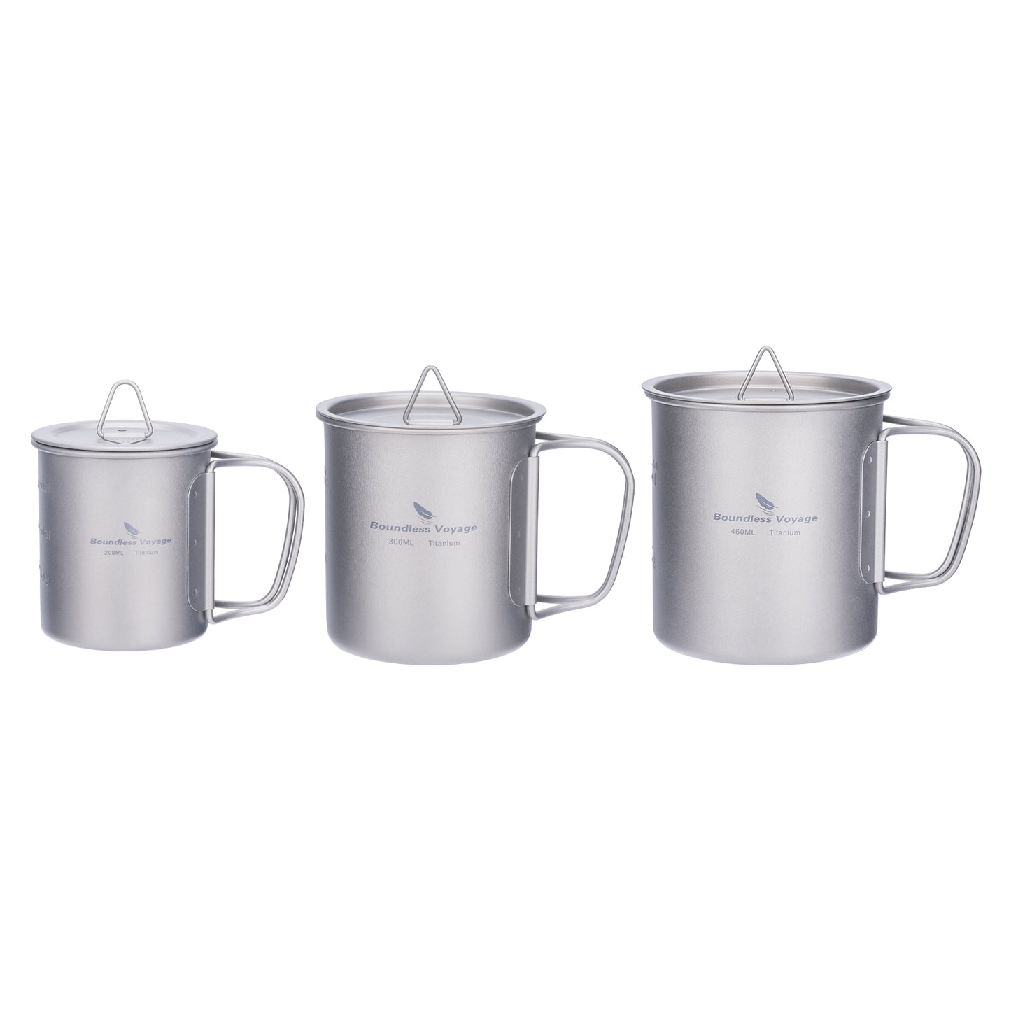 Boundless Voyage 3-Piece Ultralight Titanium Nesting Cup Set | 200/300/450ml Stackable Camping Mug Kit